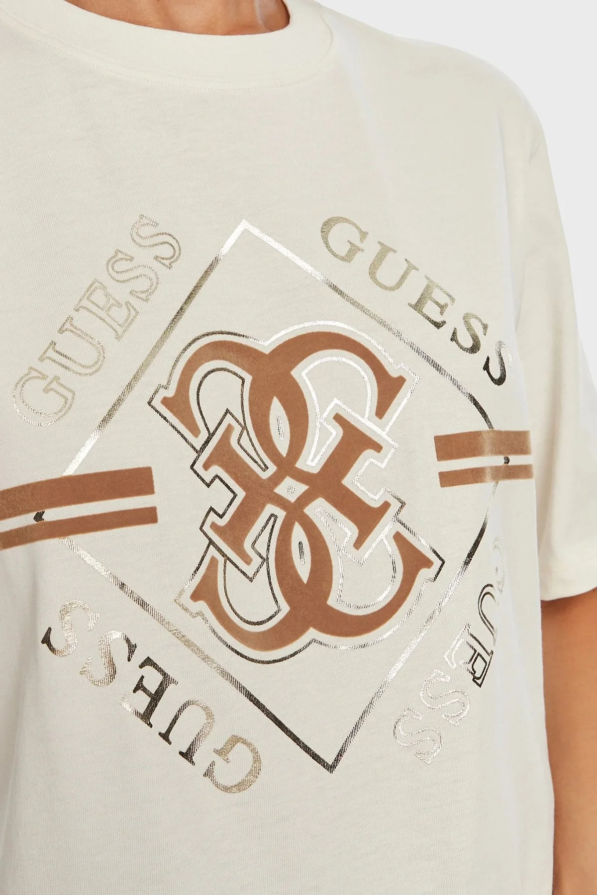 Guess Krissy % 100 Pamuk Bisiklet Yaka Regular Fit V4BI05I3Z14 Bayan T Shirt V4BI05 I3Z14 G1O6 EKRU - 10