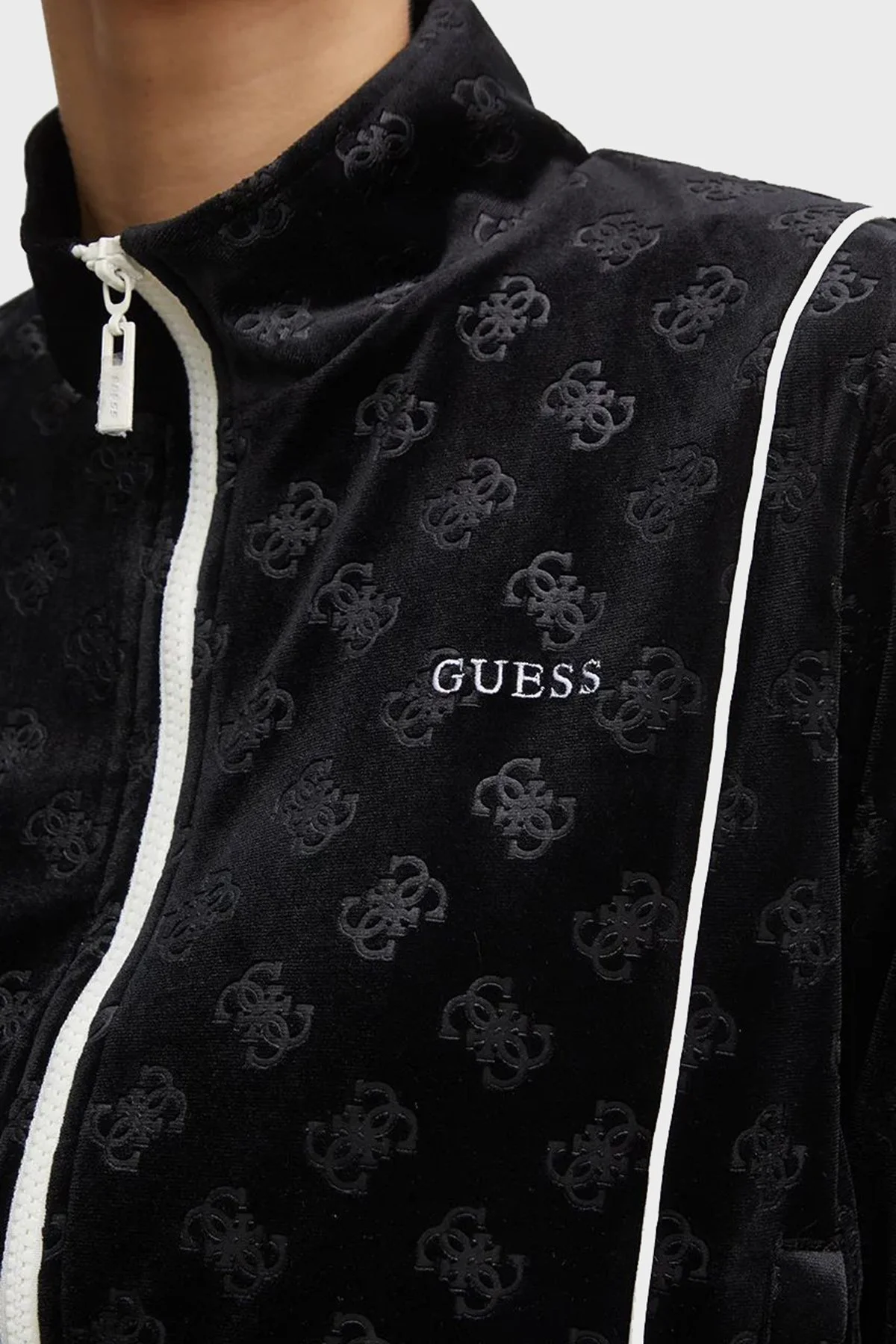 Guess Krissy Logolu Regular Fit Dik Yaka Crop Kadife V4BQ04KCHS2 Bayan Sweat V4BQ04 KCHS2 P9YP SİYAH - 5