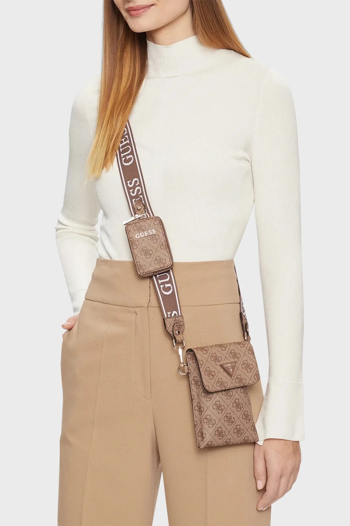 Guess Latona Çıkarılabilir Askılı Mini Cüzdanlı HWSG92 11810 Bayan Telefon Çantası HWSG9211810 LTL KAHVE - 2