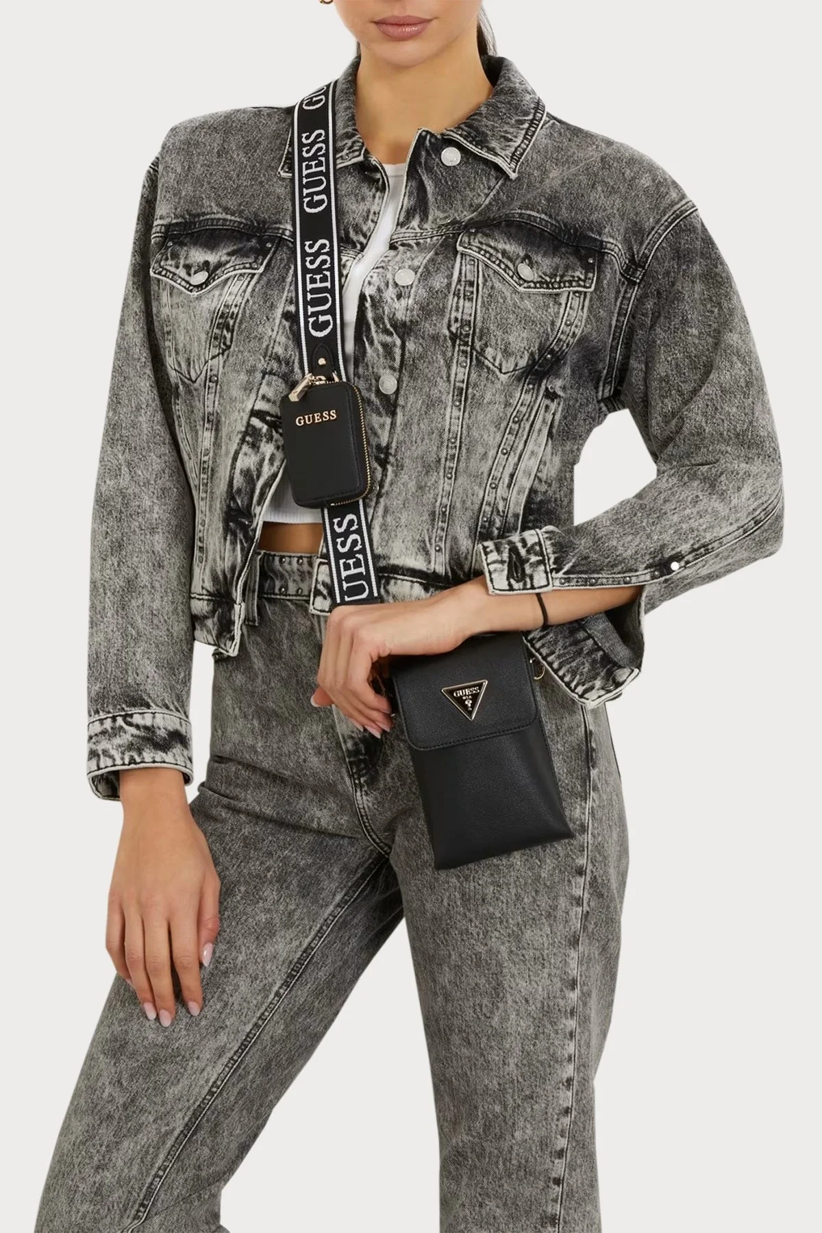 Guess Latona Logolu Mini Cüzdanlı HWBG9211810BLA Bayan Telefon Çantası HWBG9211810 BLA SİYAH - 2