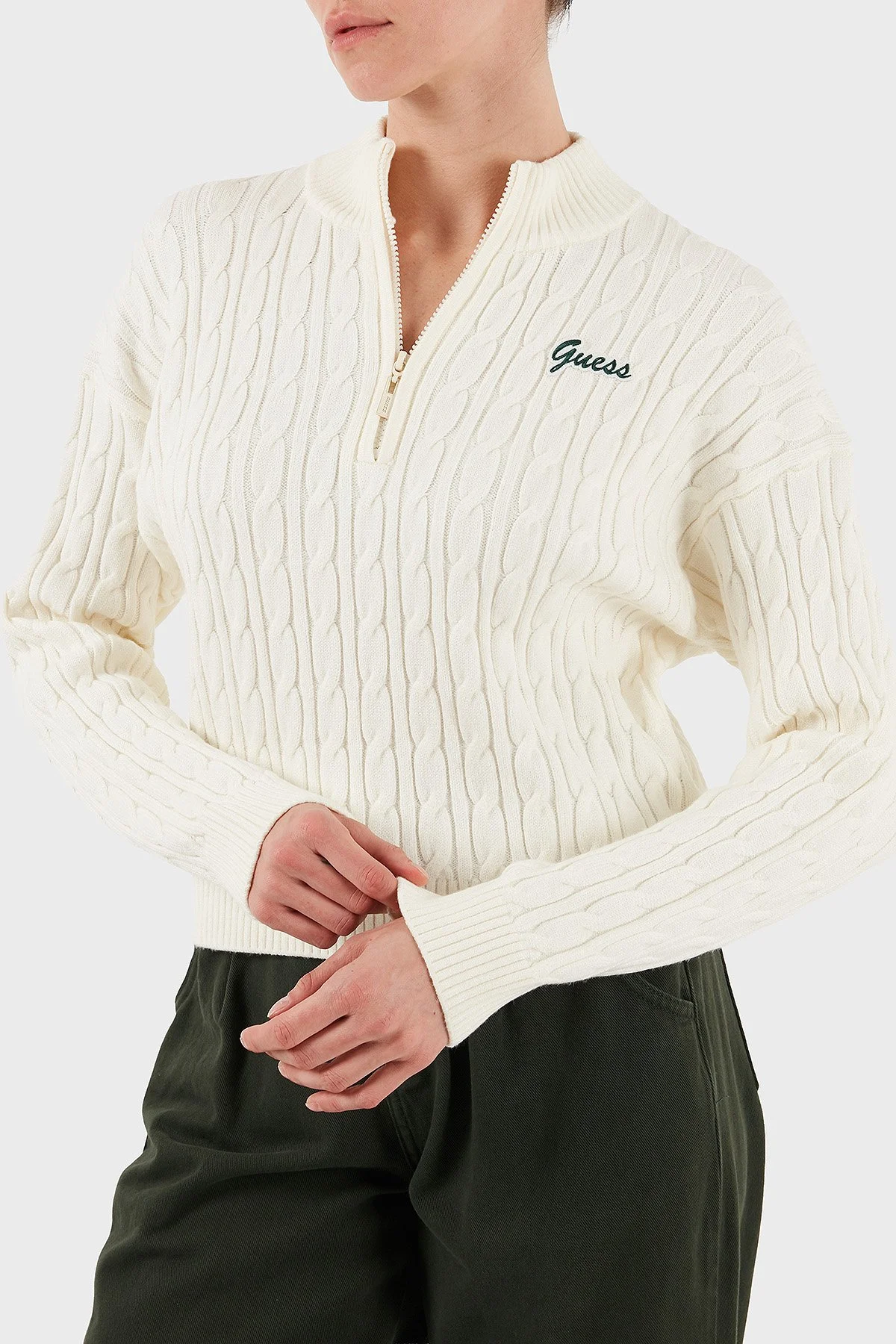 Guess Lavinia Regular Fit Yarım Fermuarlı Dik Yaka Örgü V5BR02Z0572 Bayan Kazak V5BR02 Z0572 G1O6 EKRU - 3