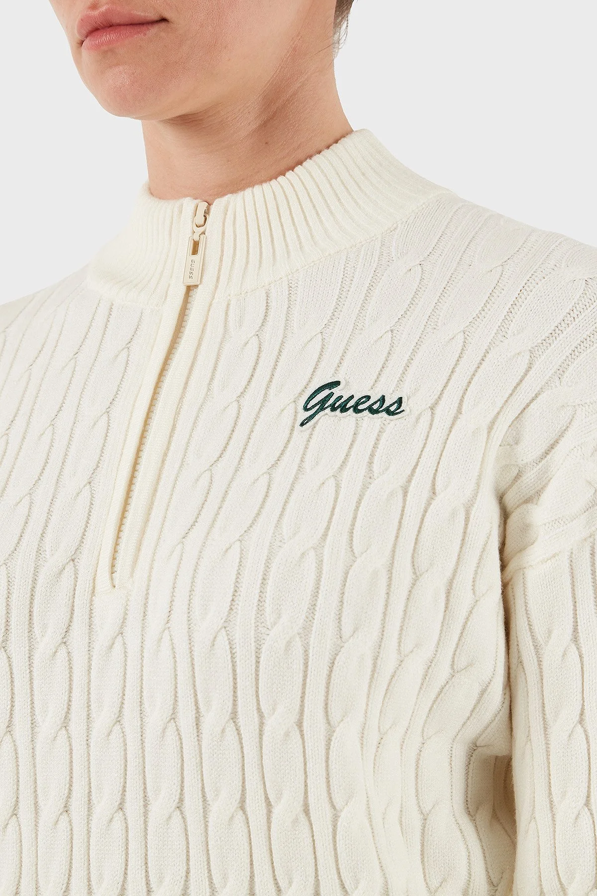 Guess Lavinia Regular Fit Yarım Fermuarlı Dik Yaka Örgü V5BR02Z0572 Bayan Kazak V5BR02 Z0572 G1O6 EKRU - 6