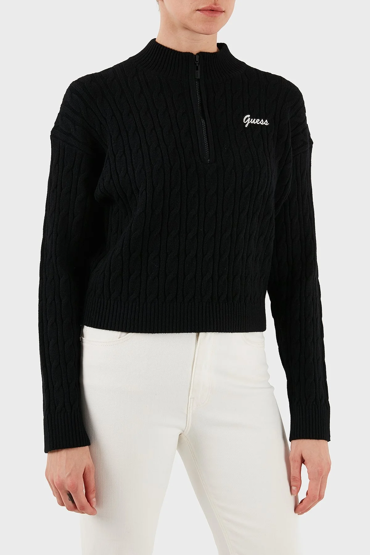 Guess Lavinia Regular Fit Yarım Fermuarlı Dik Yaka Örgü V5BR02Z0572 Bayan Kazak V5BR02 Z0572 JBLK SİYAH - 8