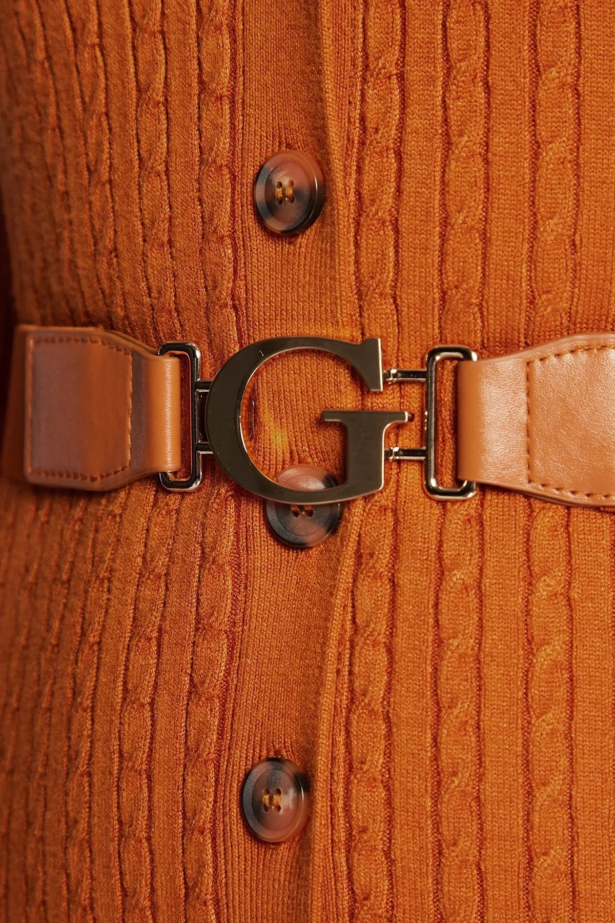 Guess Lena V Yaka Önden Düğmeli Kemerli Örgülü Triko Bayan Elbise W2BK54Z2YJ2 A30D TARÇİN - 5