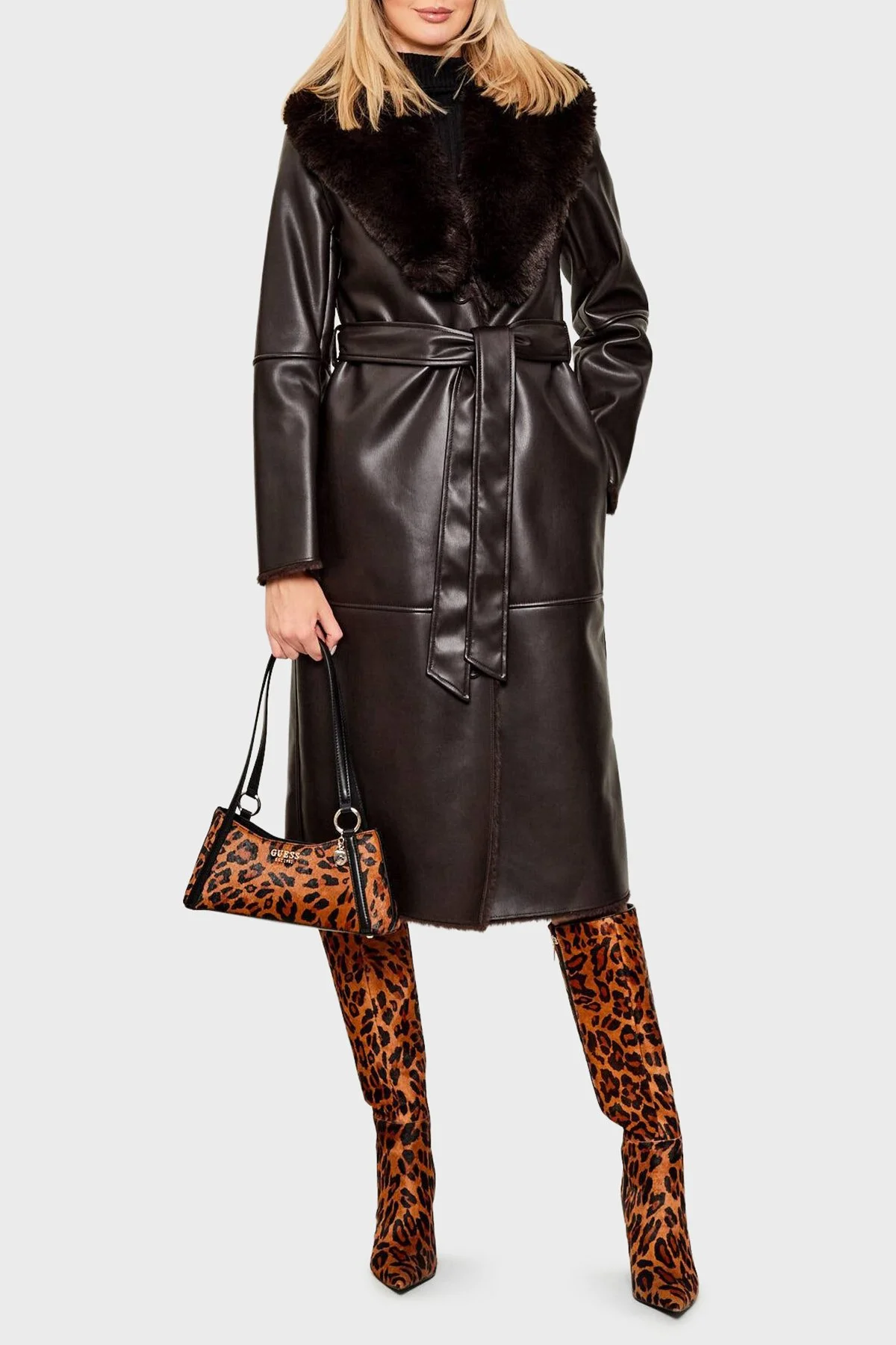 Guess Leopar Desenli Deri Omuz Askılı HWLO7529180 Bayan Çanta HWLO75 29180 LEO LEOPAR - 2