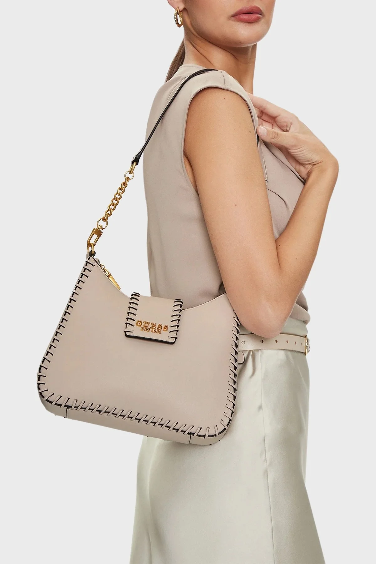Guess Libera Logolu Çıkarılabilir Zincir Askılı HWBA9002020 Bayan Çanta HWBA90 02020 STO KREM - 2