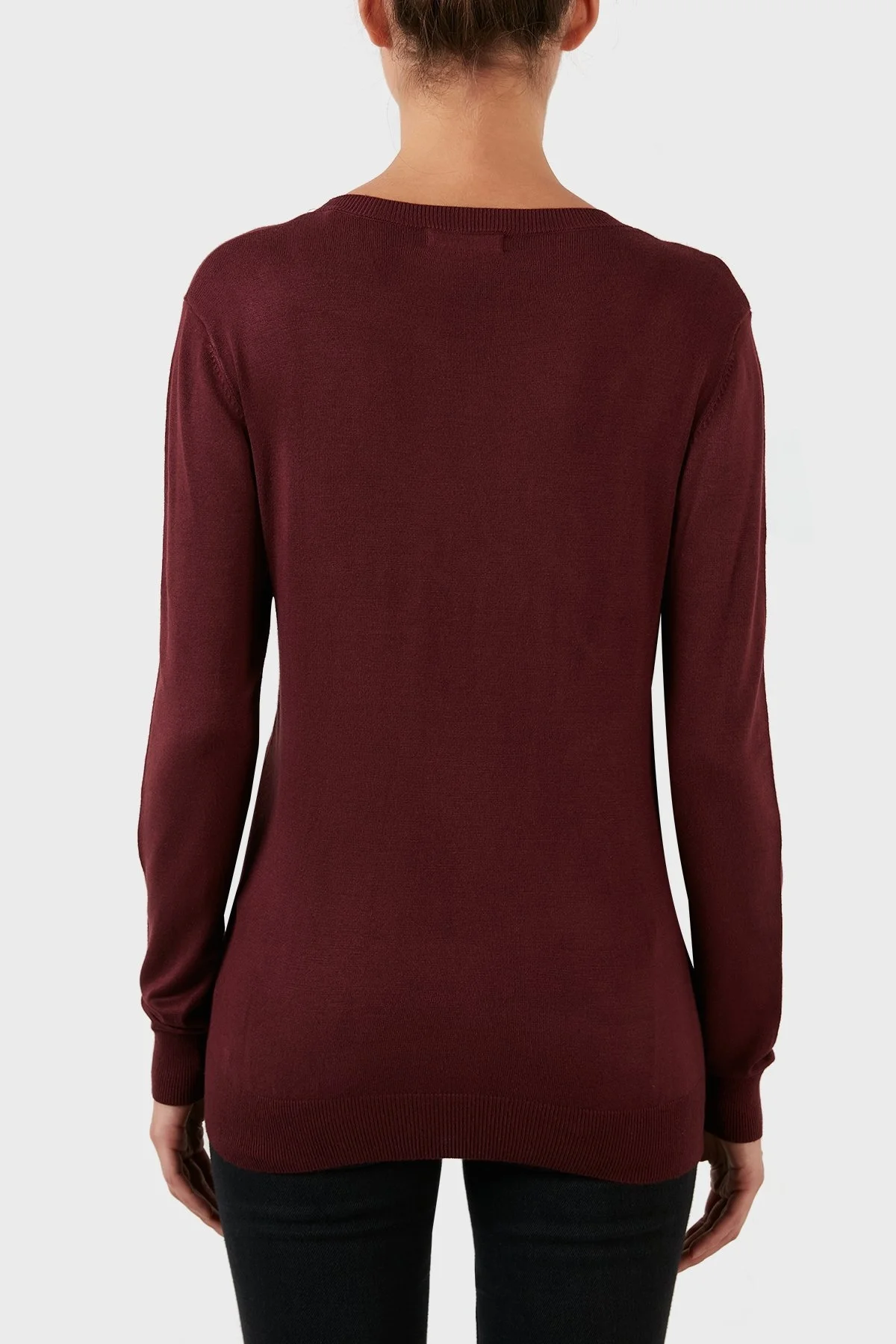 Guess Liliane Taşlı Logo Detaylı Bisiklet Yaka Slim Fit Triko Bayan Kazak W2BR51Z2NQ2 A502 BORDO - 5