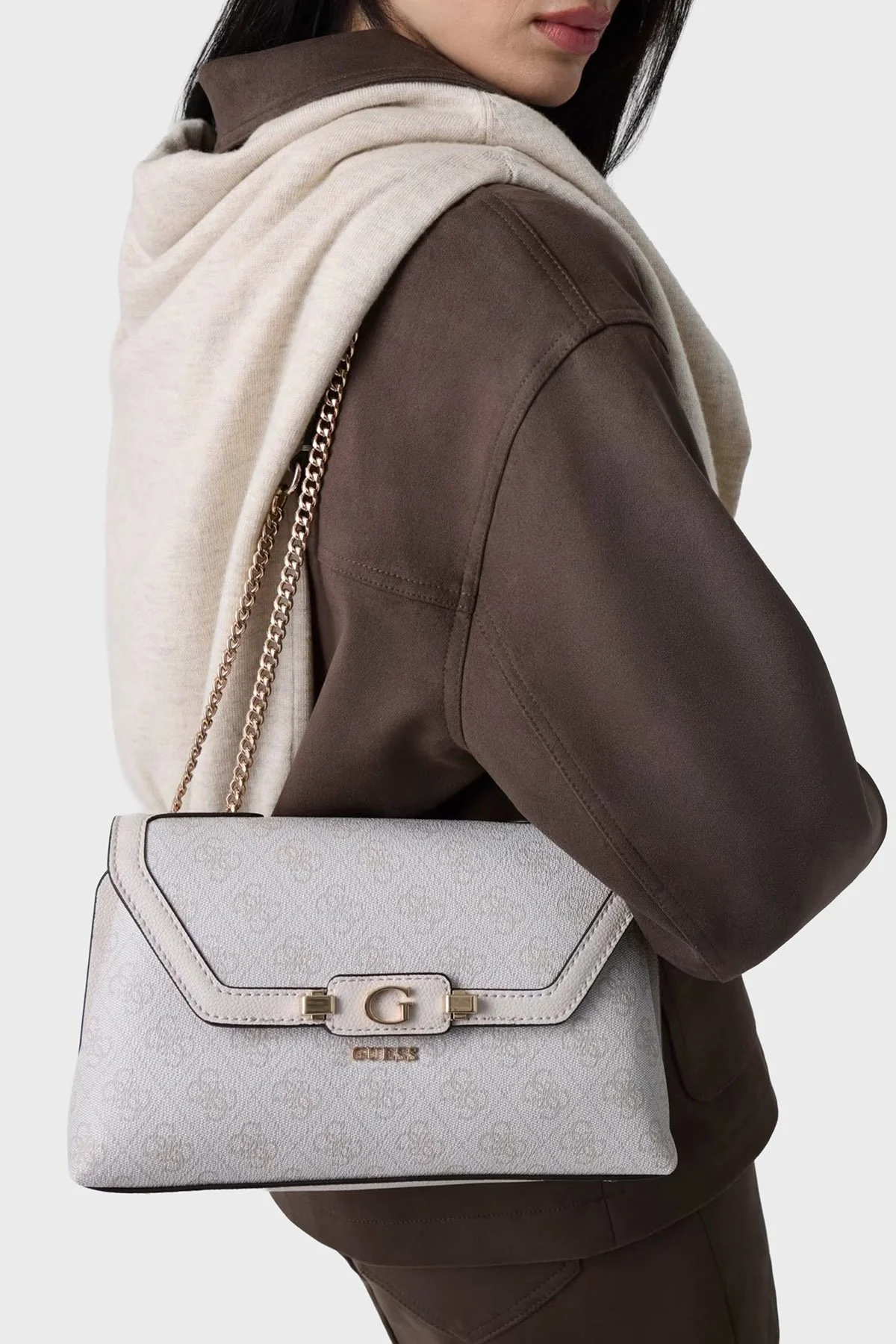 Guess Lindsey Logolu Zincir Askılı HWSG9749210 Kadın Çanta HWSG97 49210 BNN Krem - 3