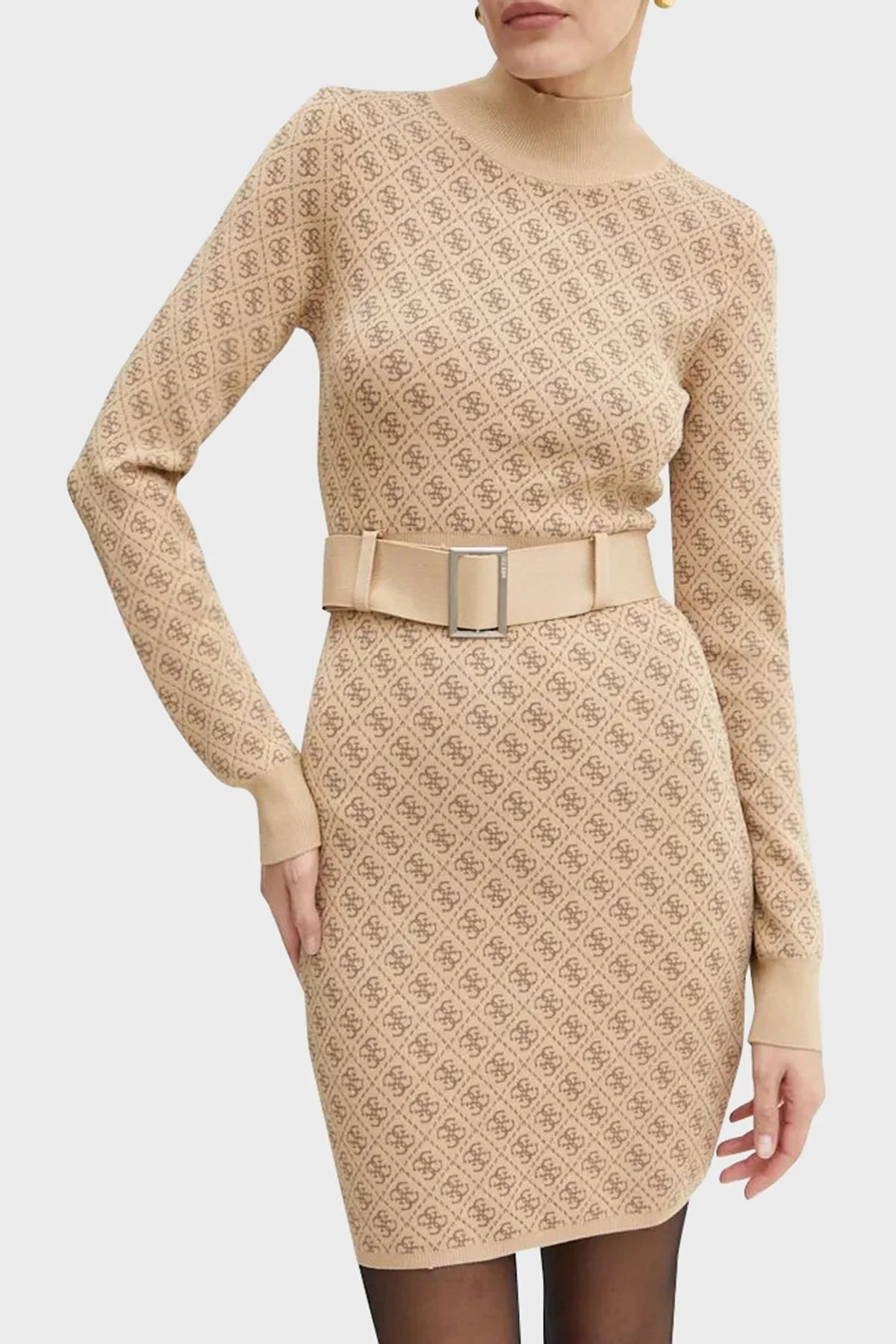 Guess Lise 4G Logolu Regular Fit Kemerli Mini Triko W4BK43Z37K0 Bayan Elbise W4BK43 Z37K0 F1FP KAHVE - 1