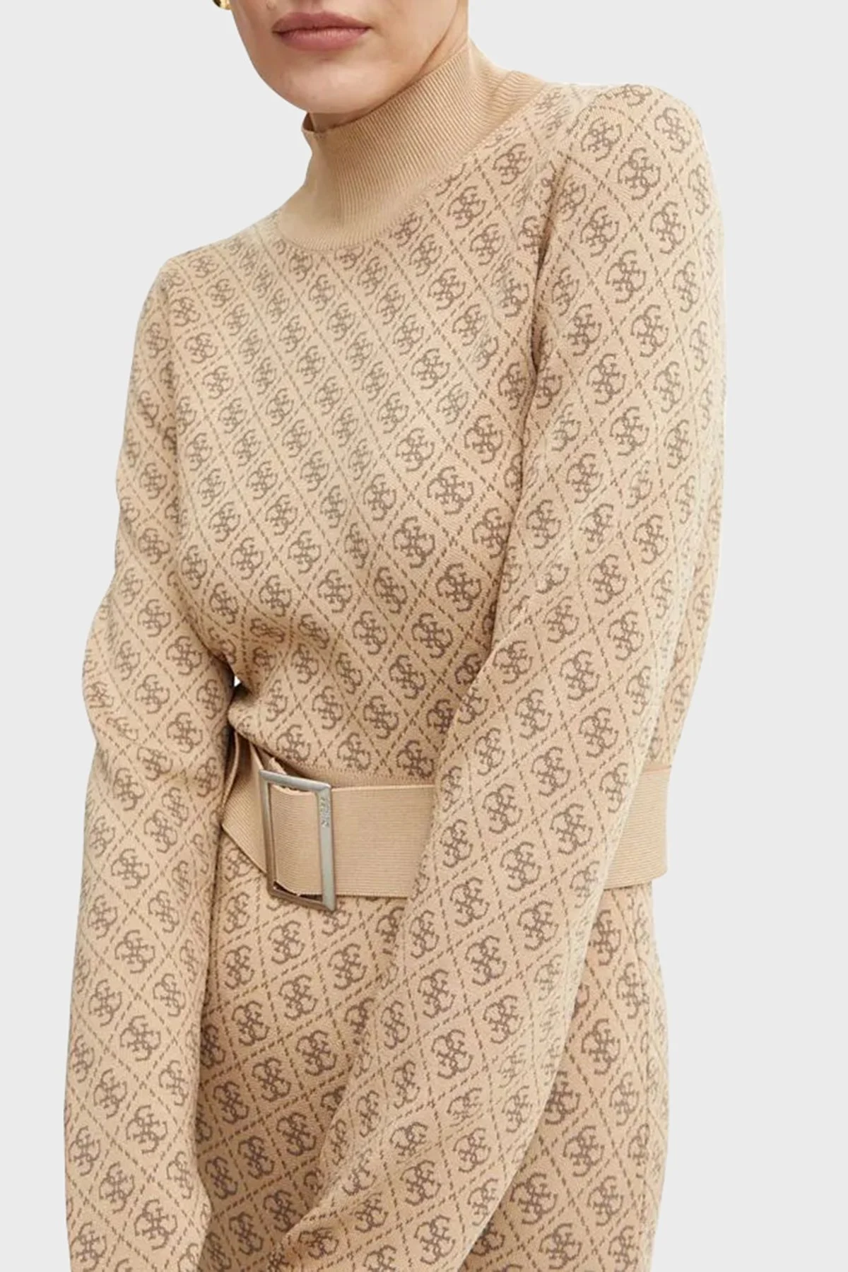 Guess Lise 4G Logolu Regular Fit Kemerli Mini Triko W4BK43Z37K0 Bayan Elbise W4BK43 Z37K0 F1FP KAHVE - 4