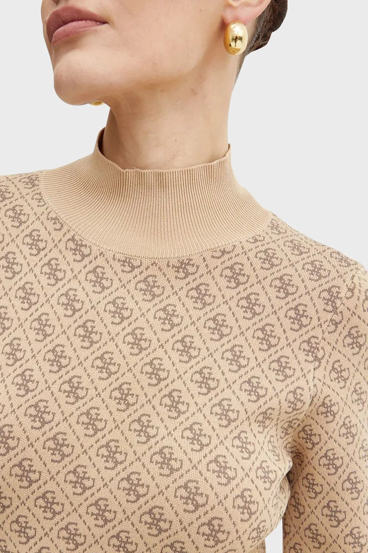 Guess Lise 4G Logolu Regular Fit Kemerli Mini Triko W4BK43Z37K0 Bayan Elbise W4BK43 Z37K0 F1FP KAHVE - 5