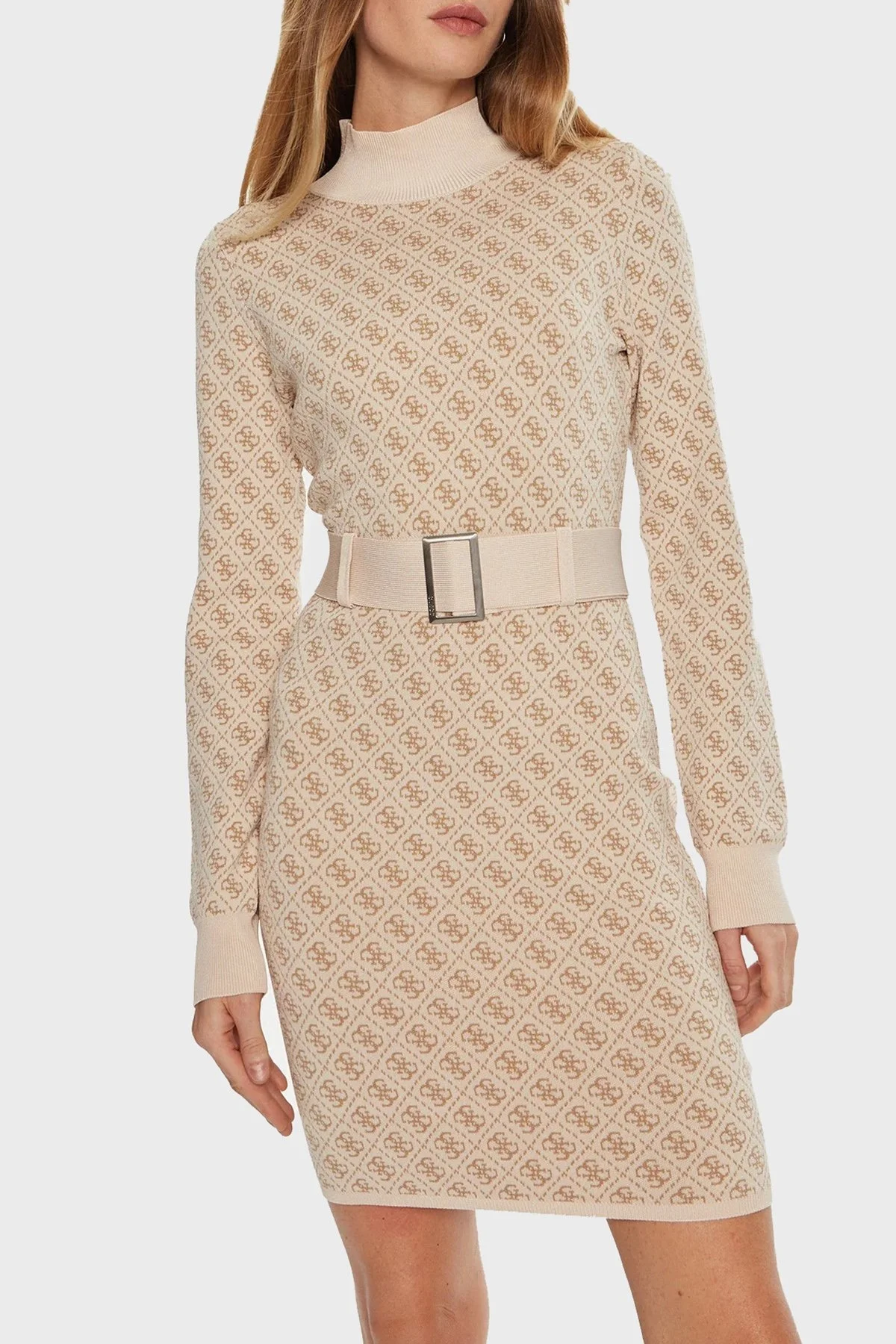 Guess Lise 4G Logolu Regular Fit Kemerli Mini Triko W4BK43Z37K0 Bayan Elbise W4BK43 Z37K0 FN3J KREM - 1