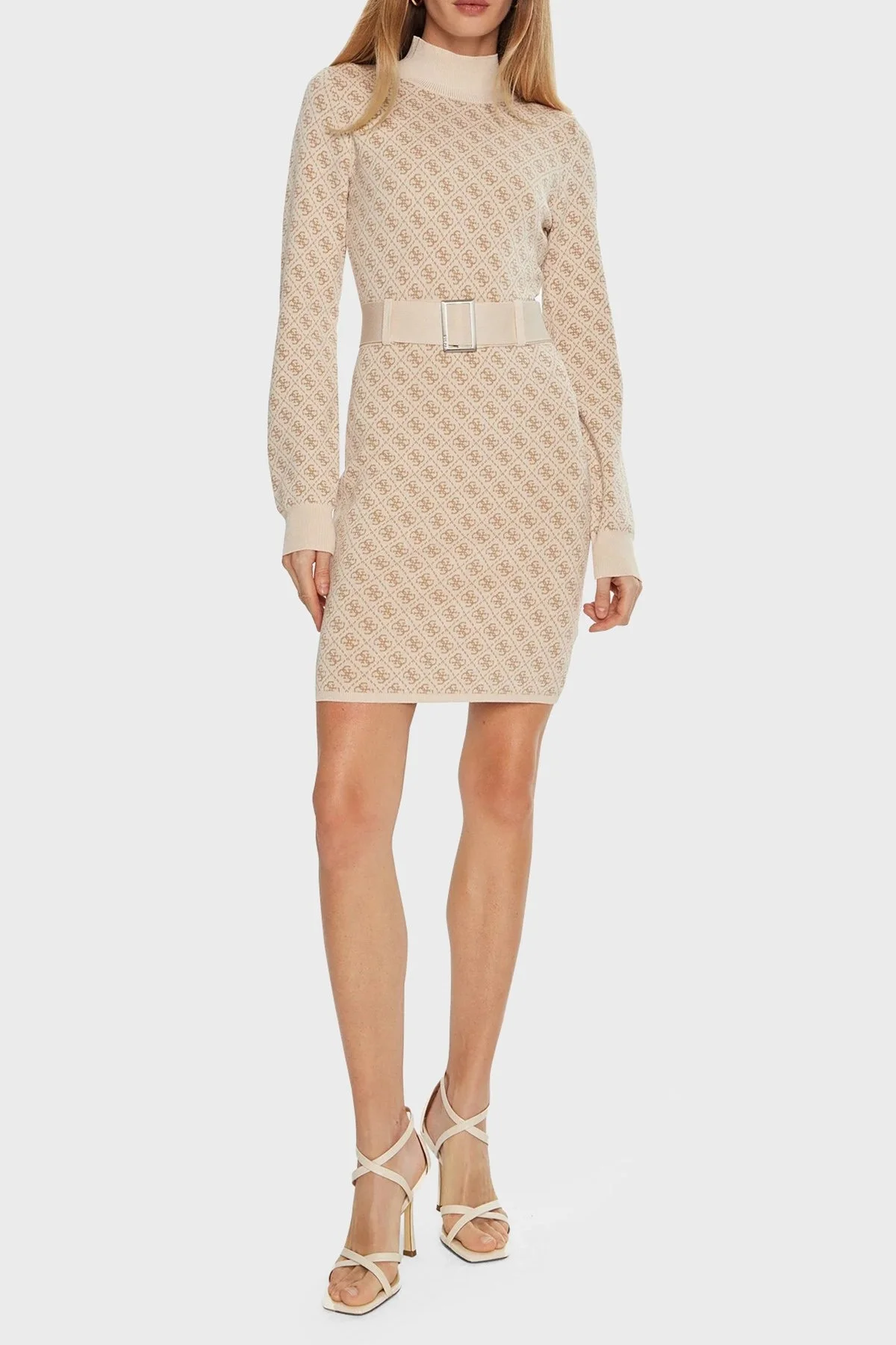 Guess Lise 4G Logolu Regular Fit Kemerli Mini Triko W4BK43Z37K0 Bayan Elbise W4BK43 Z37K0 FN3J KREM - 3