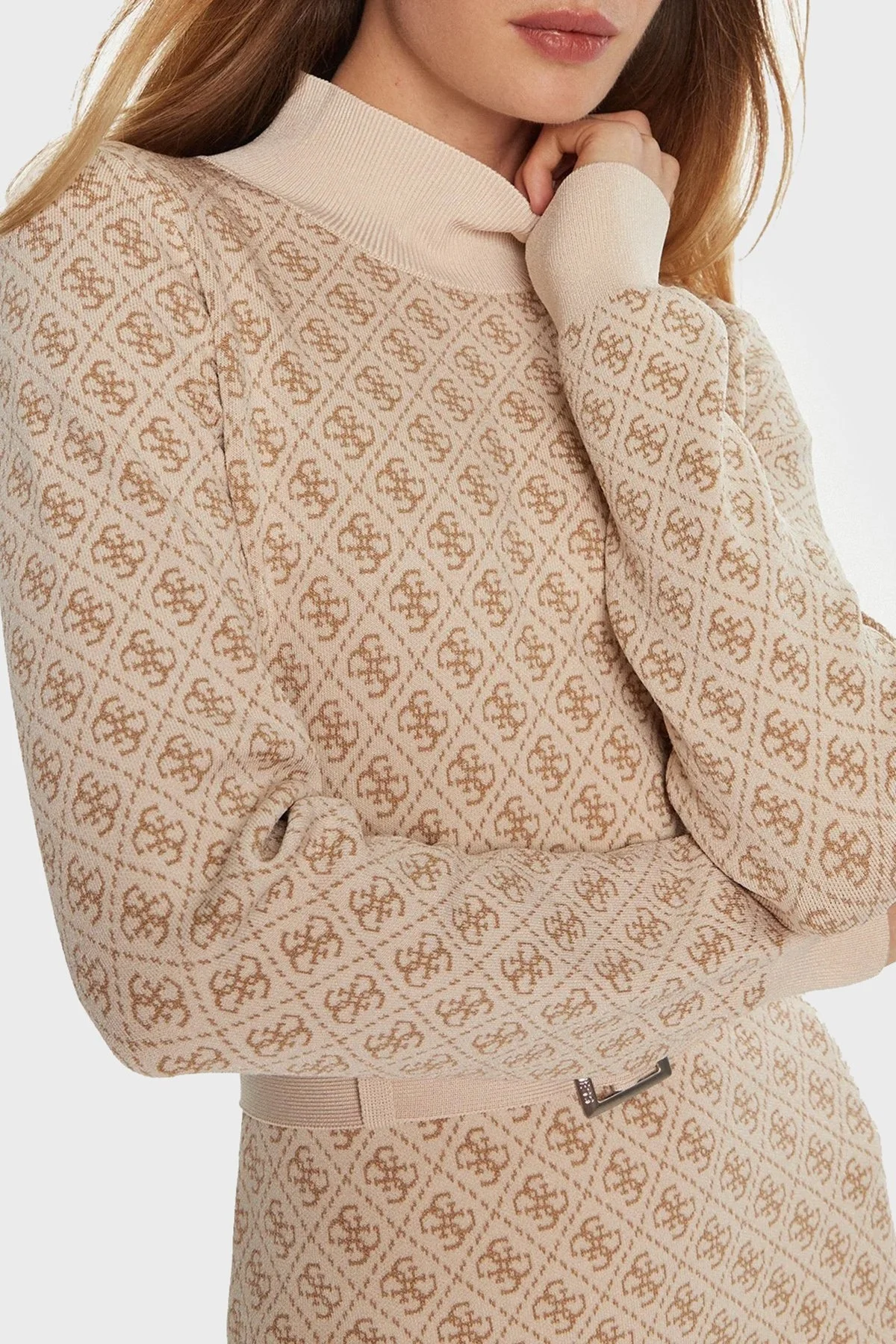 Guess Lise 4G Logolu Regular Fit Kemerli Mini Triko W4BK43Z37K0 Bayan Elbise W4BK43 Z37K0 FN3J KREM - 4