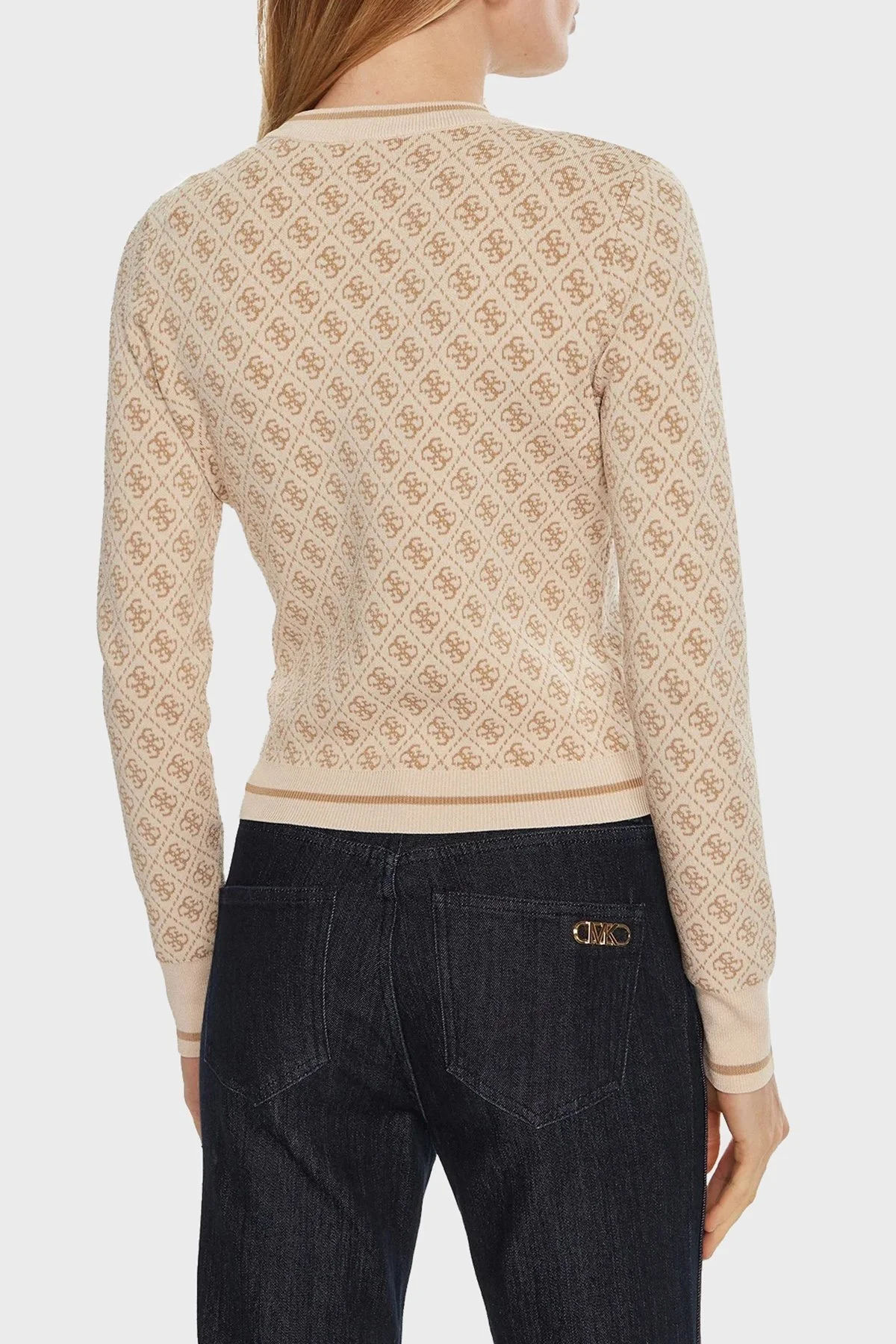 Guess Lise 4G Logolu Slim Fit Bisiklet Yaka W4BR21Z37K0 Bayan Kazak W4BR21 Z37K0 FN3J KREM - 7