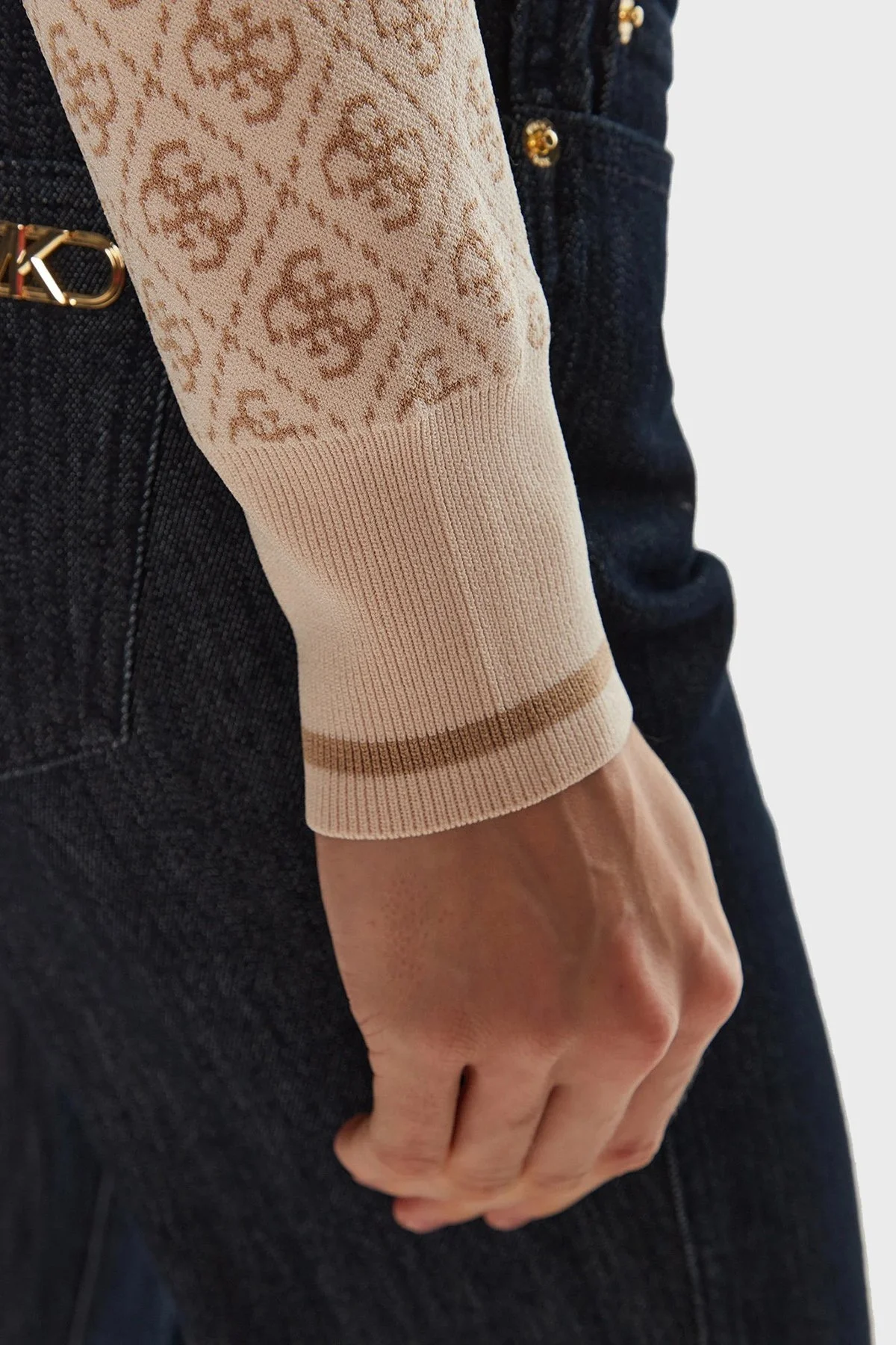 Guess Lise 4G Logolu Slim Fit Bisiklet Yaka W4BR21Z37K0 Bayan Kazak W4BR21 Z37K0 FN3J KREM - 8