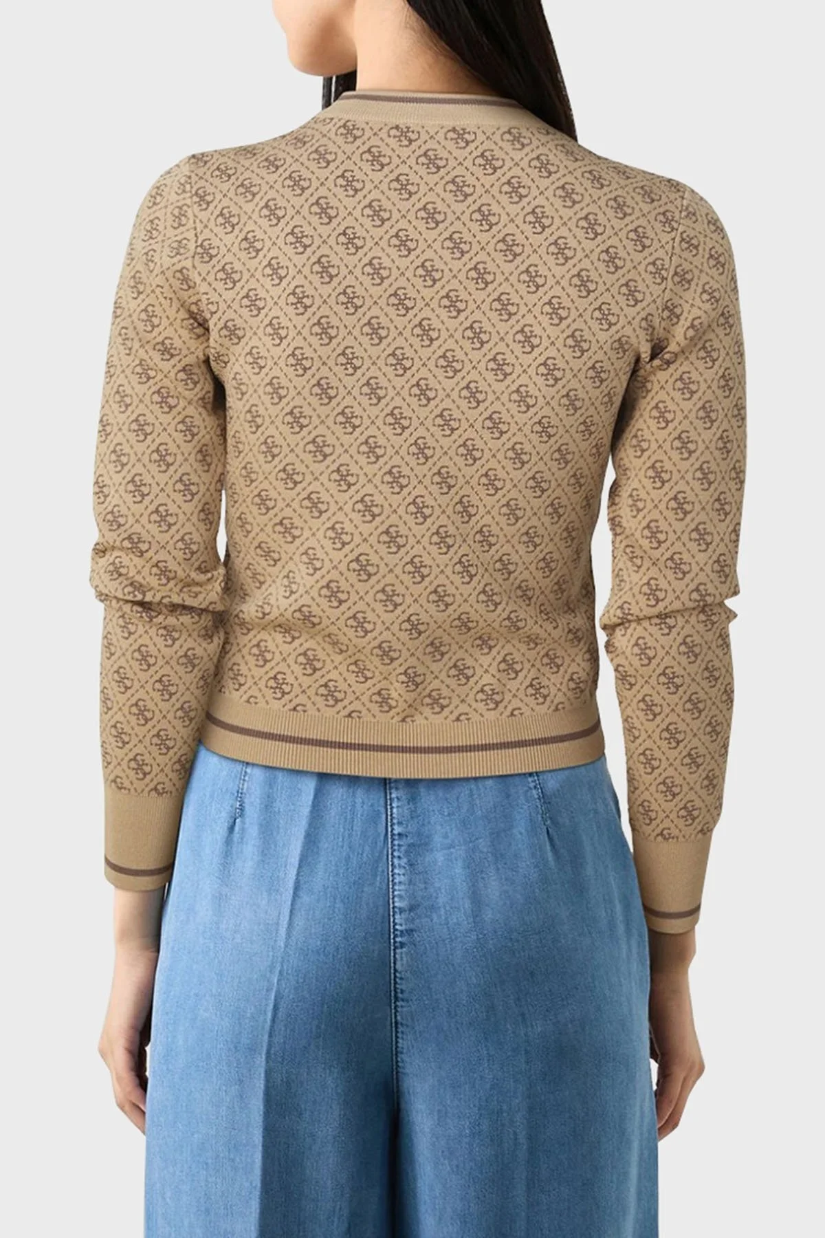 Guess Lise 4G Logolu Streç Slim Fit Bisiklet Yaka W4BR21Z37K0 Bayan Kazak W4BR21 Z37K0 F1FP KAHVE - 7