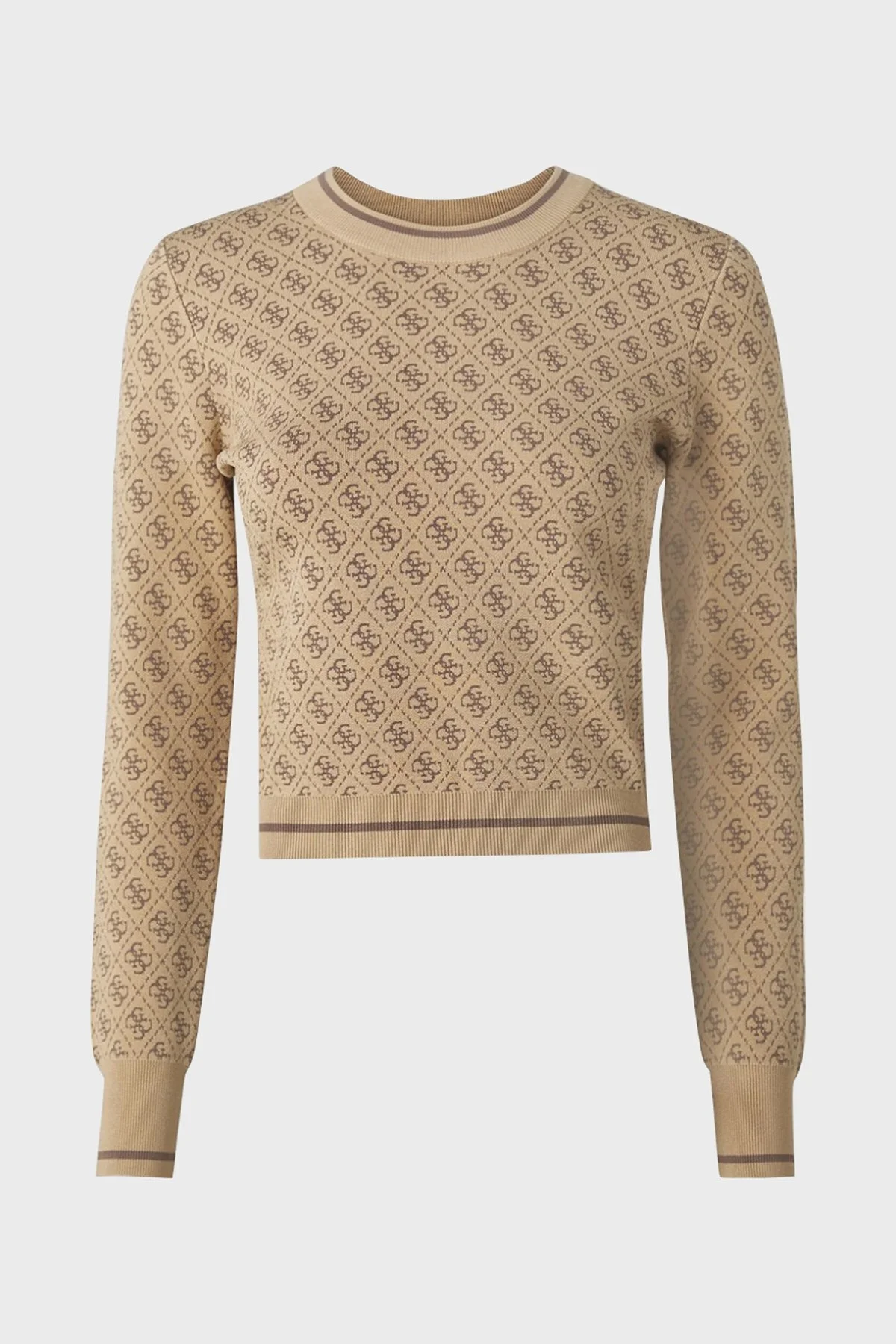 Guess Lise 4G Logolu Streç Slim Fit Bisiklet Yaka W4BR21Z37K0 Bayan Kazak W4BR21 Z37K0 F1FP KAHVE - 8