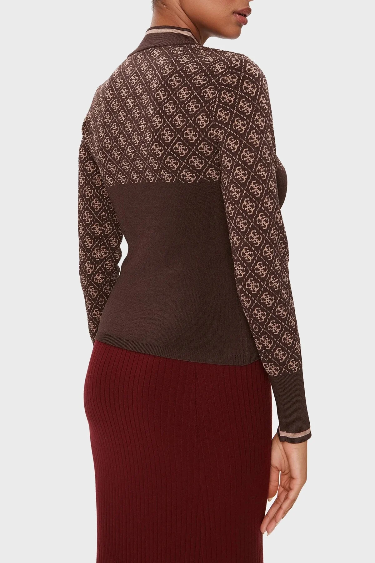 Guess Lise 4G Slim Fit Yarım Balıkçı Yaka Bayan Kazak W3BR81 Z37K0 F1KM KAHVE - 2