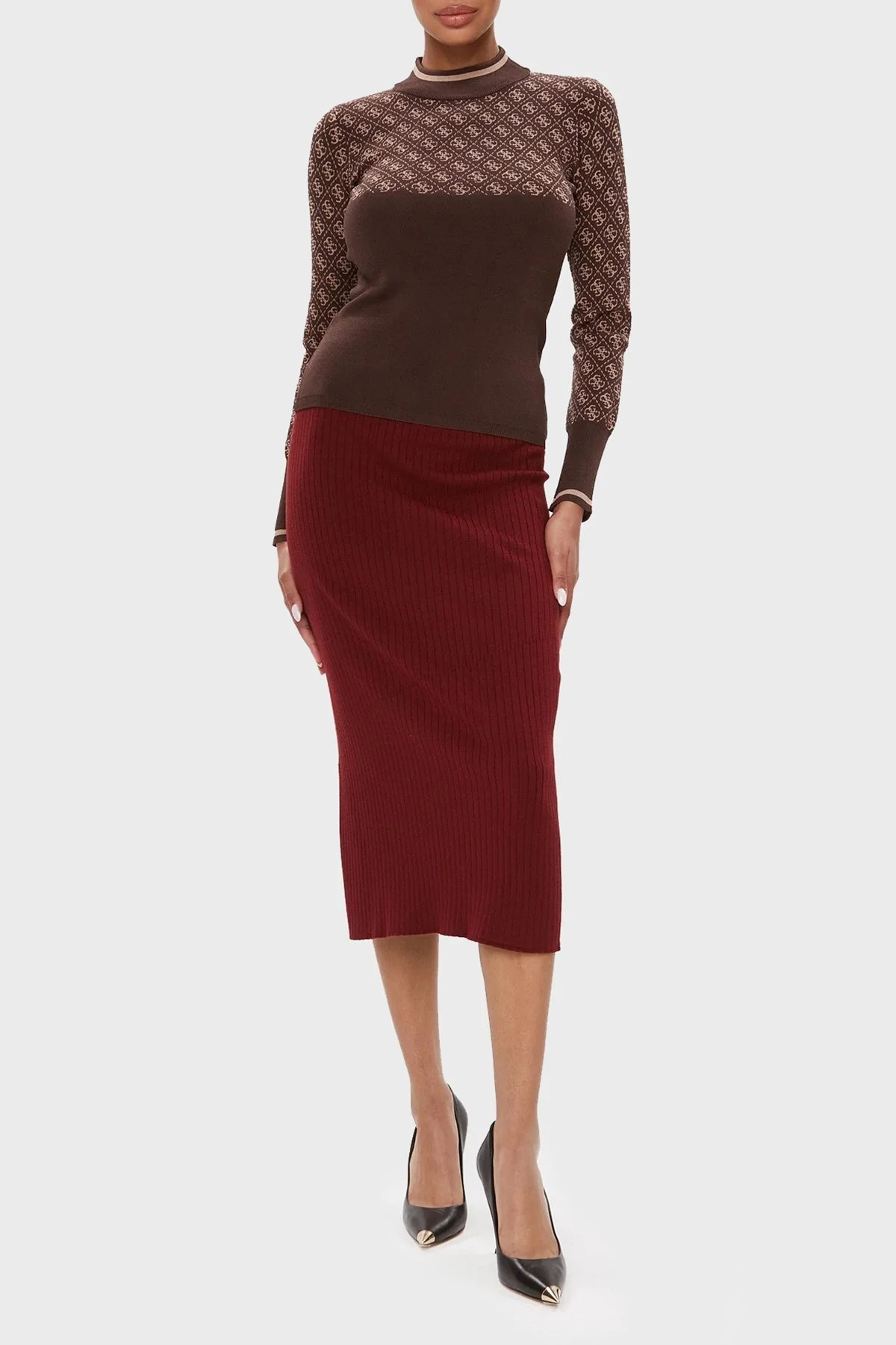 Guess Lise 4G Slim Fit Yarım Balıkçı Yaka Bayan Kazak W3BR81 Z37K0 F1KM KAHVE - 3