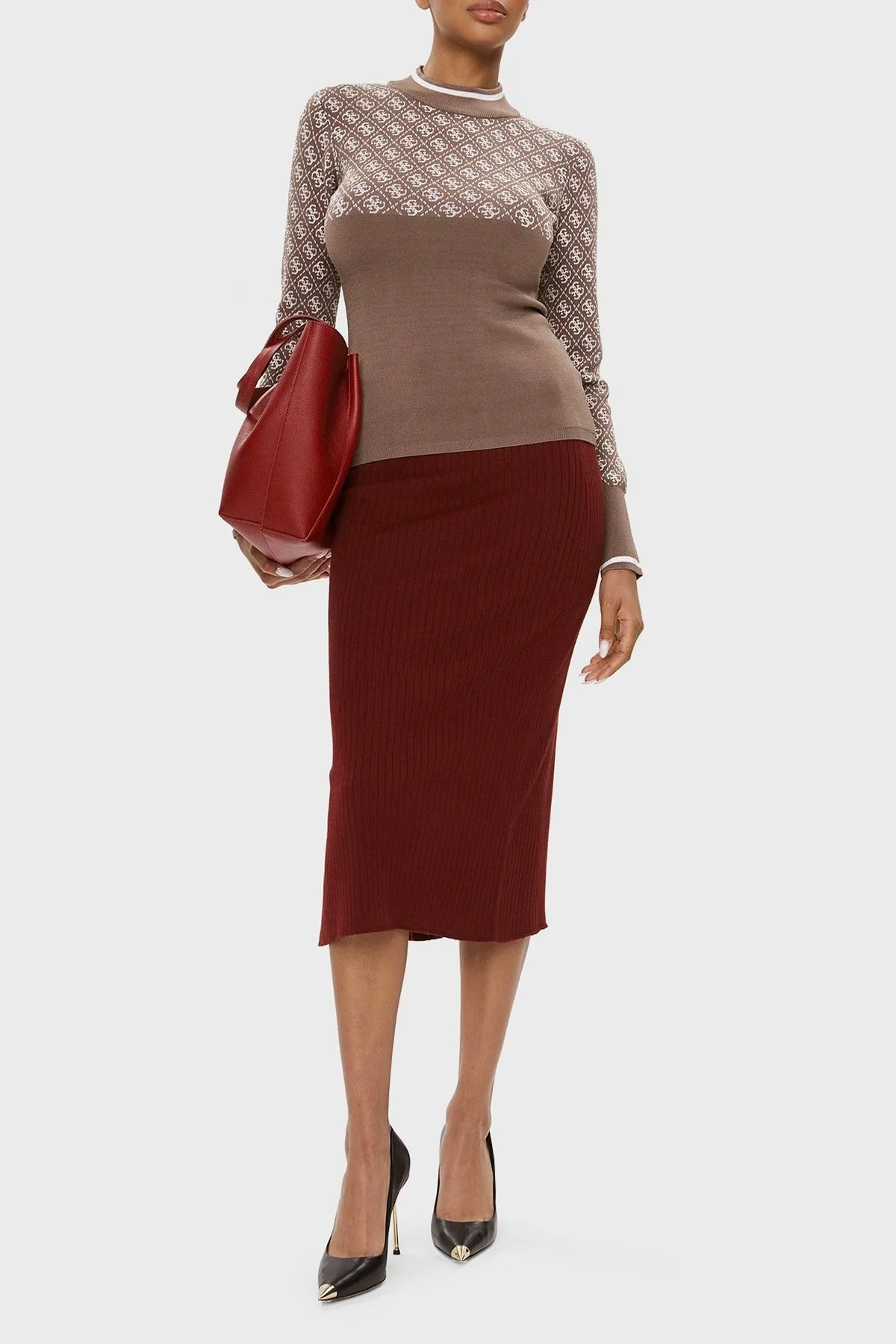 Guess Lise 4G Slim Fit Yarım Balıkçı Yaka Bayan Kazak W3BR81Z37K0 F1MY BEJ - 7