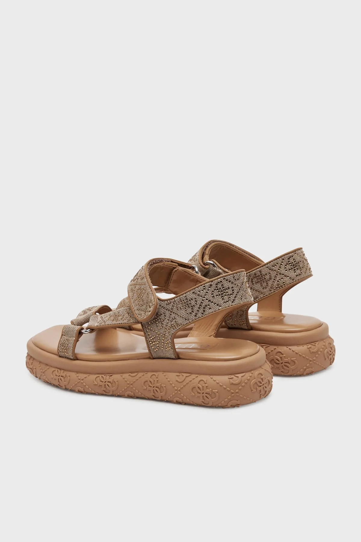 Guess Lode Taşlı 4G Logolu Kalın Taban Cırtlı FLJLD2FAL03 Kadın Sandalet FLJLD2 FAL03 BEIBR KAHVE-BEJ - 4