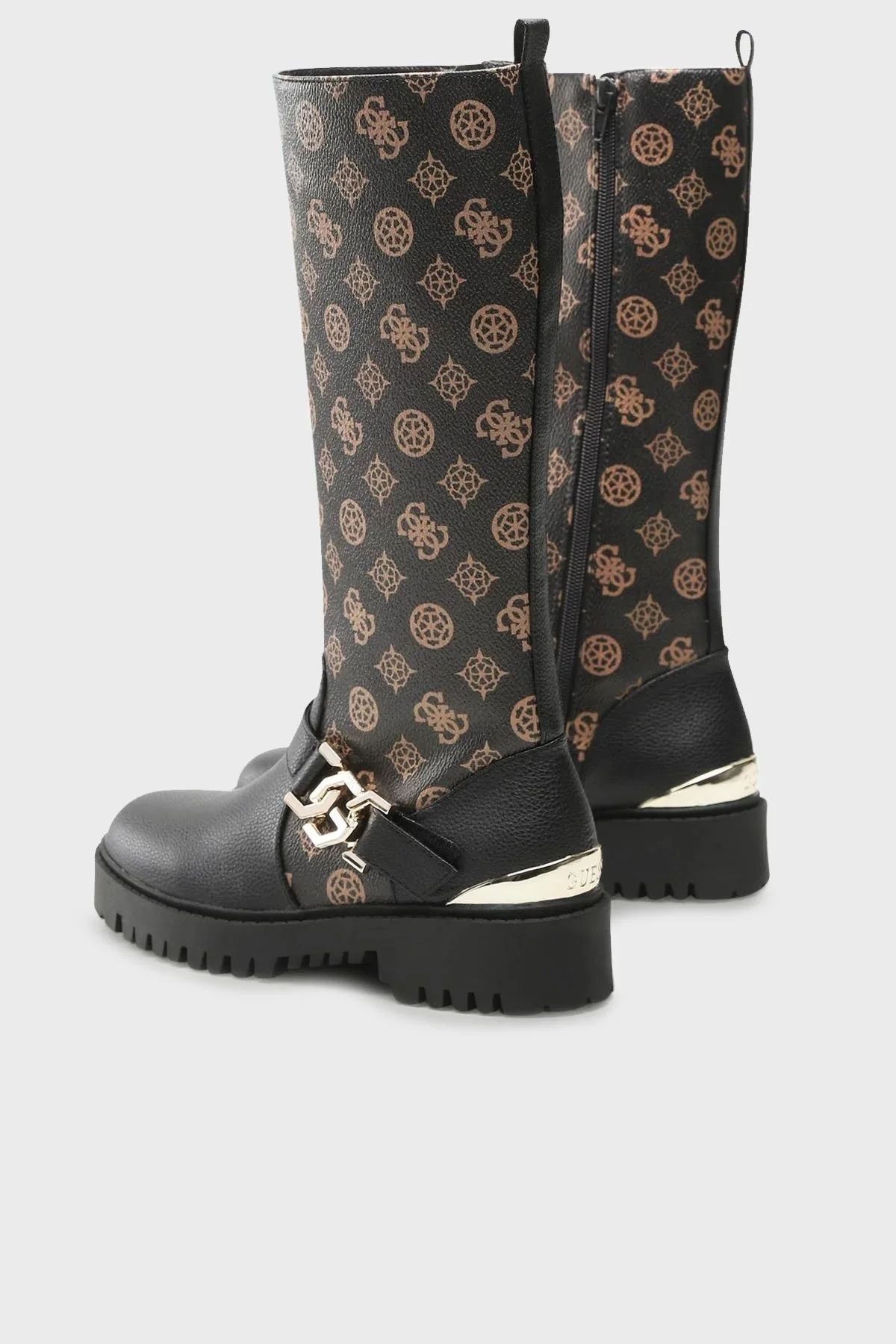 Guess Logo Detaylı Fermuarlı Oryn Bayan Çizme FL8OYNFAL11 BROCR SİYAH-KAHVE - 2