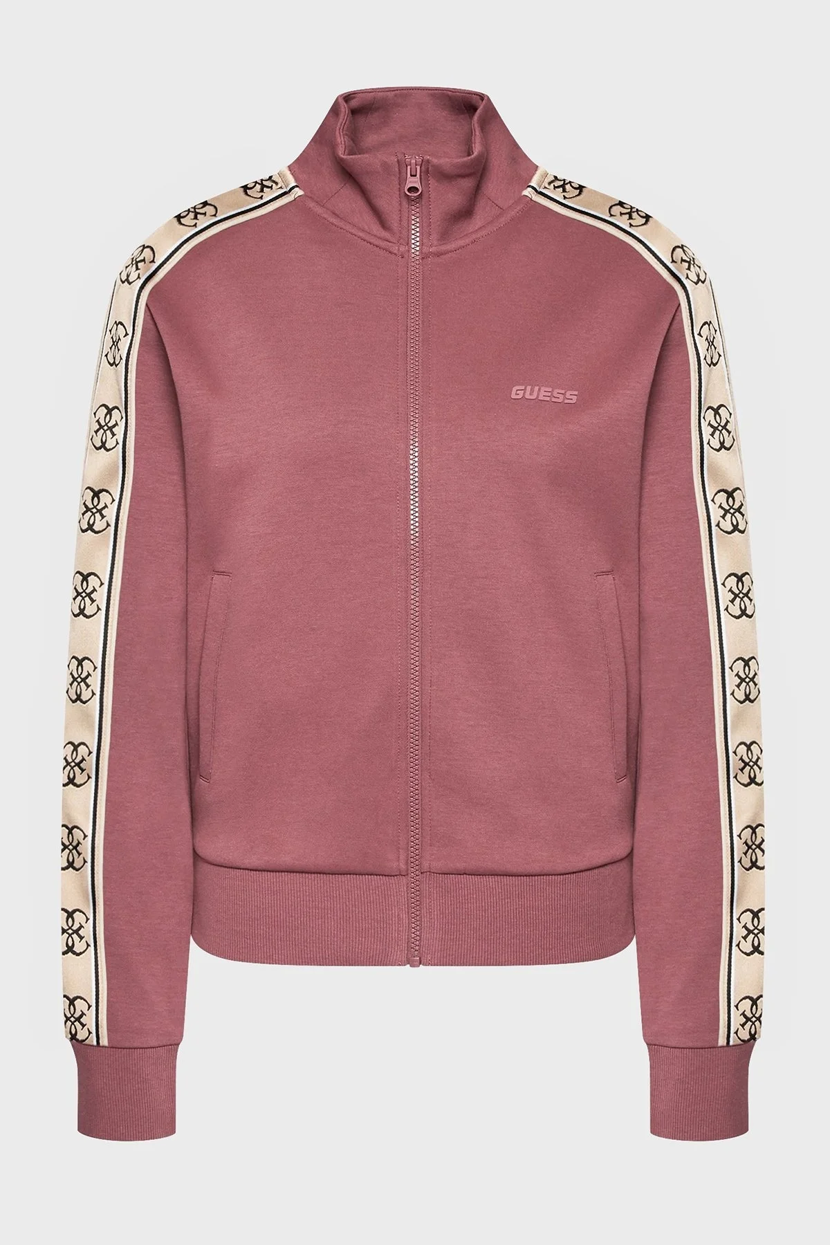 Guess Logo Şeritli Fermuarlı Dik Yaka Pamuklu Regular Fit Britney Bayan Sweat V2YQ16KA3P1 G5C3 MÜRDÜM - 4