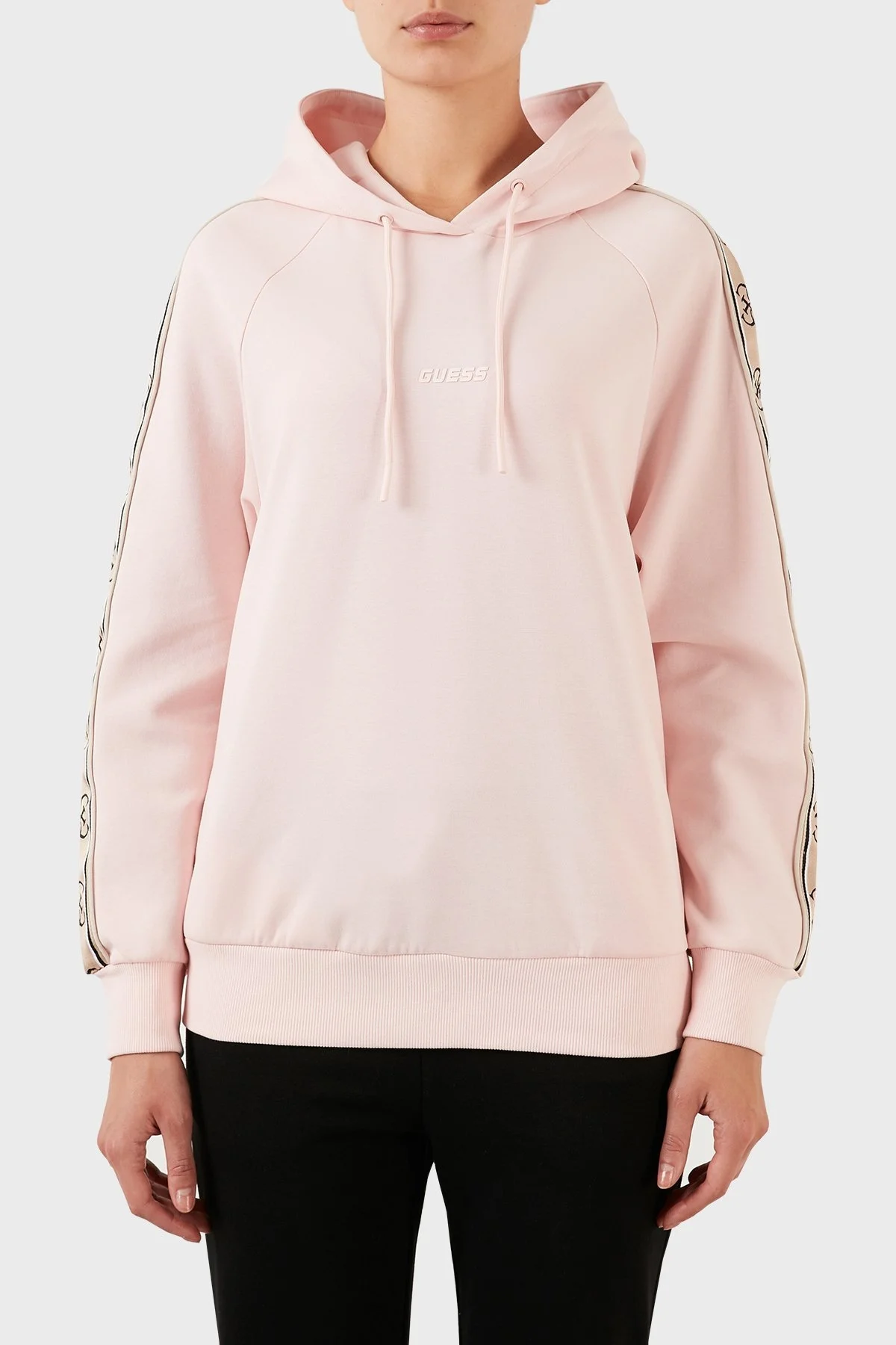 Guess Logo Şeritli Kapüşonlu Pamuklu Regular Fit Britney Bayan Sweat V2YQ15KA3P1 G6R4 PUDRA - 1