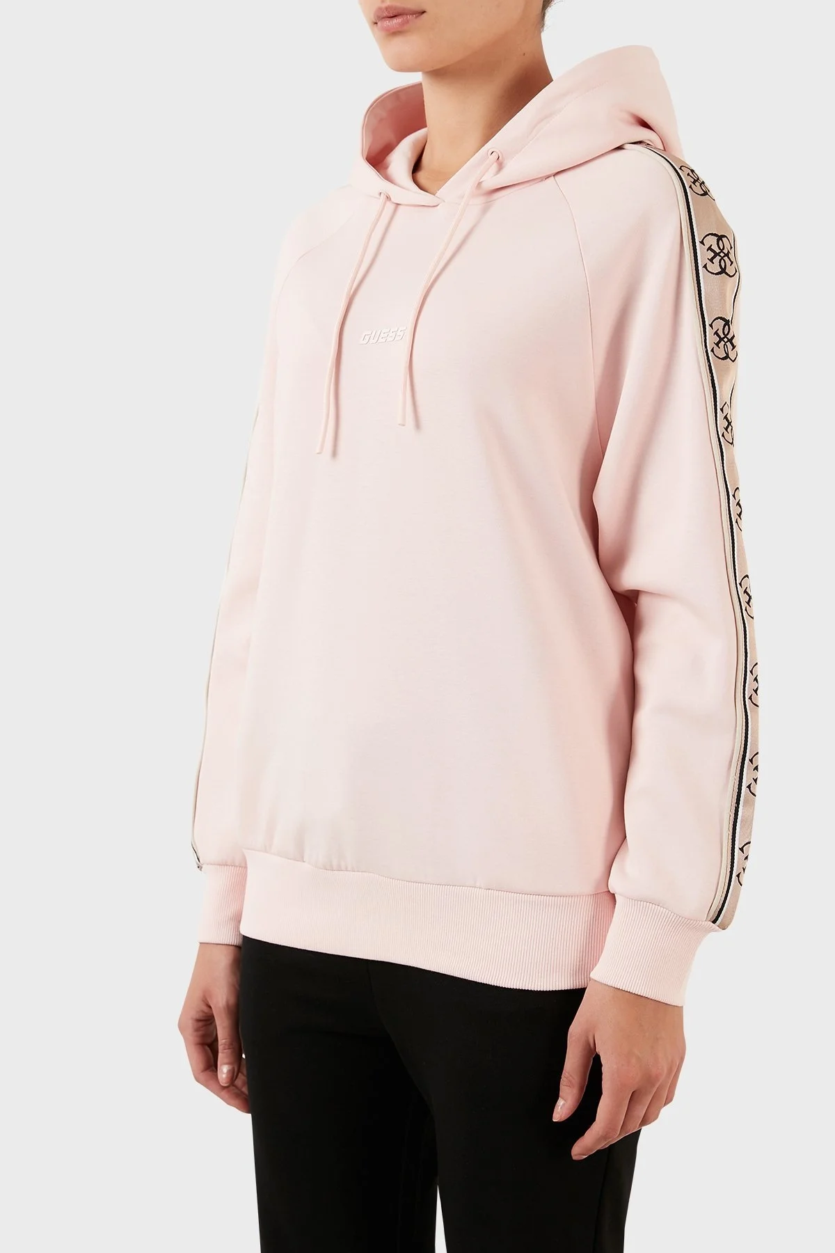 Guess Logo Şeritli Kapüşonlu Pamuklu Regular Fit Britney Bayan Sweat V2YQ15KA3P1 G6R4 PUDRA - 2