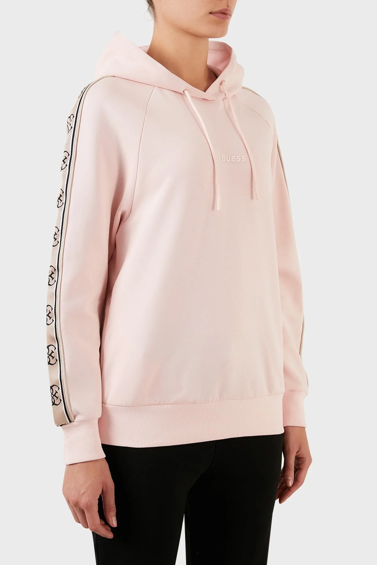 Guess Logo Şeritli Kapüşonlu Pamuklu Regular Fit Britney Bayan Sweat V2YQ15KA3P1 G6R4 PUDRA - 3