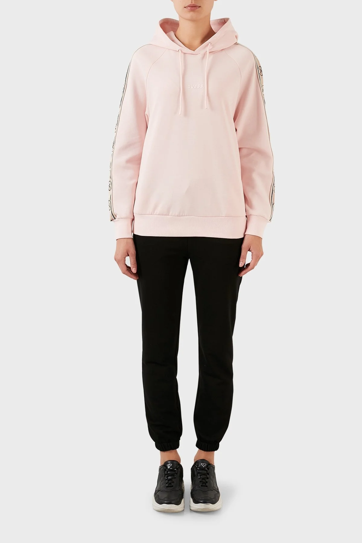 Guess Logo Şeritli Kapüşonlu Pamuklu Regular Fit Britney Bayan Sweat V2YQ15KA3P1 G6R4 PUDRA - 4