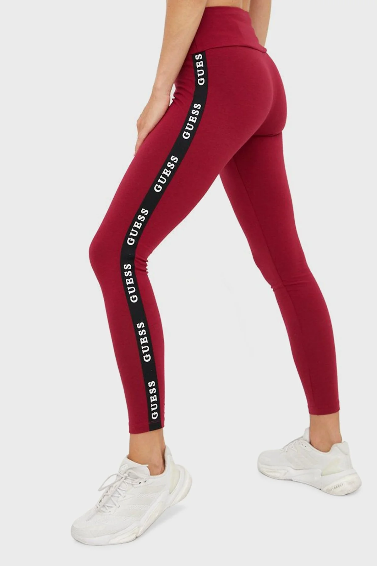 Guess Logo Şeritli Yüksek Bel Slim Fit Aline Bayan Tayt V2YB14KABR0 G4F7 BORDO - 2