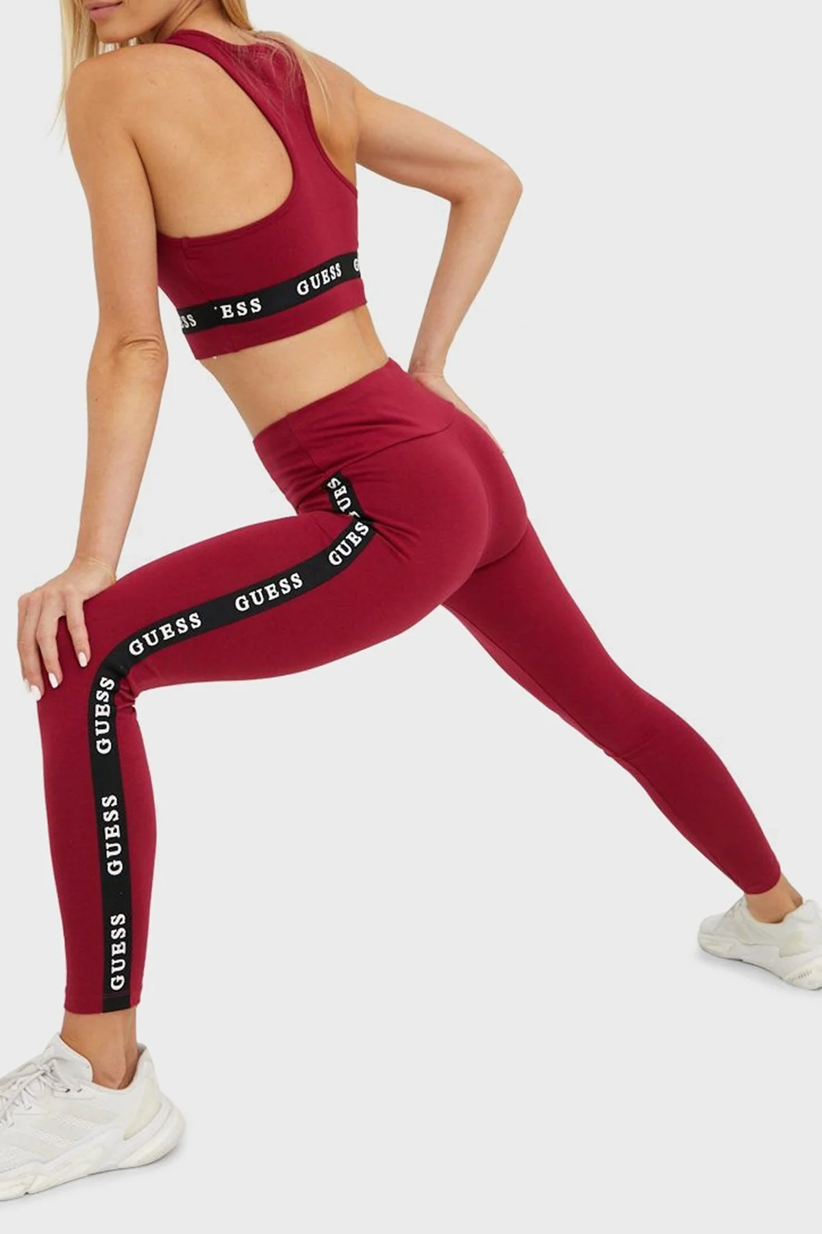 Guess Logo Şeritli Yüksek Bel Slim Fit Aline Bayan Tayt V2YB14KABR0 G4F7 BORDO - 4