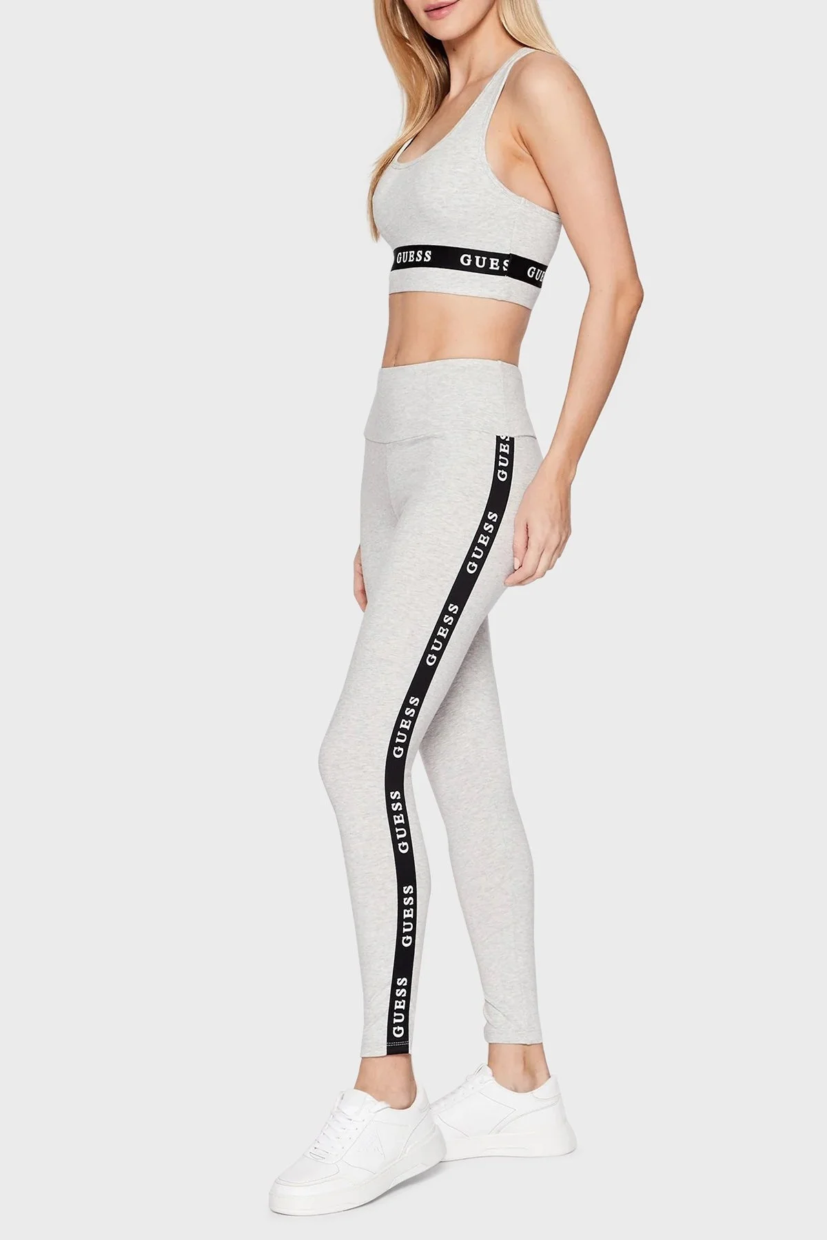 Guess Logo Şeritli Yüksek Bel Slim Fit Aline Bayan Tayt V2YB14KABR0 H9D2 GRİ - 1