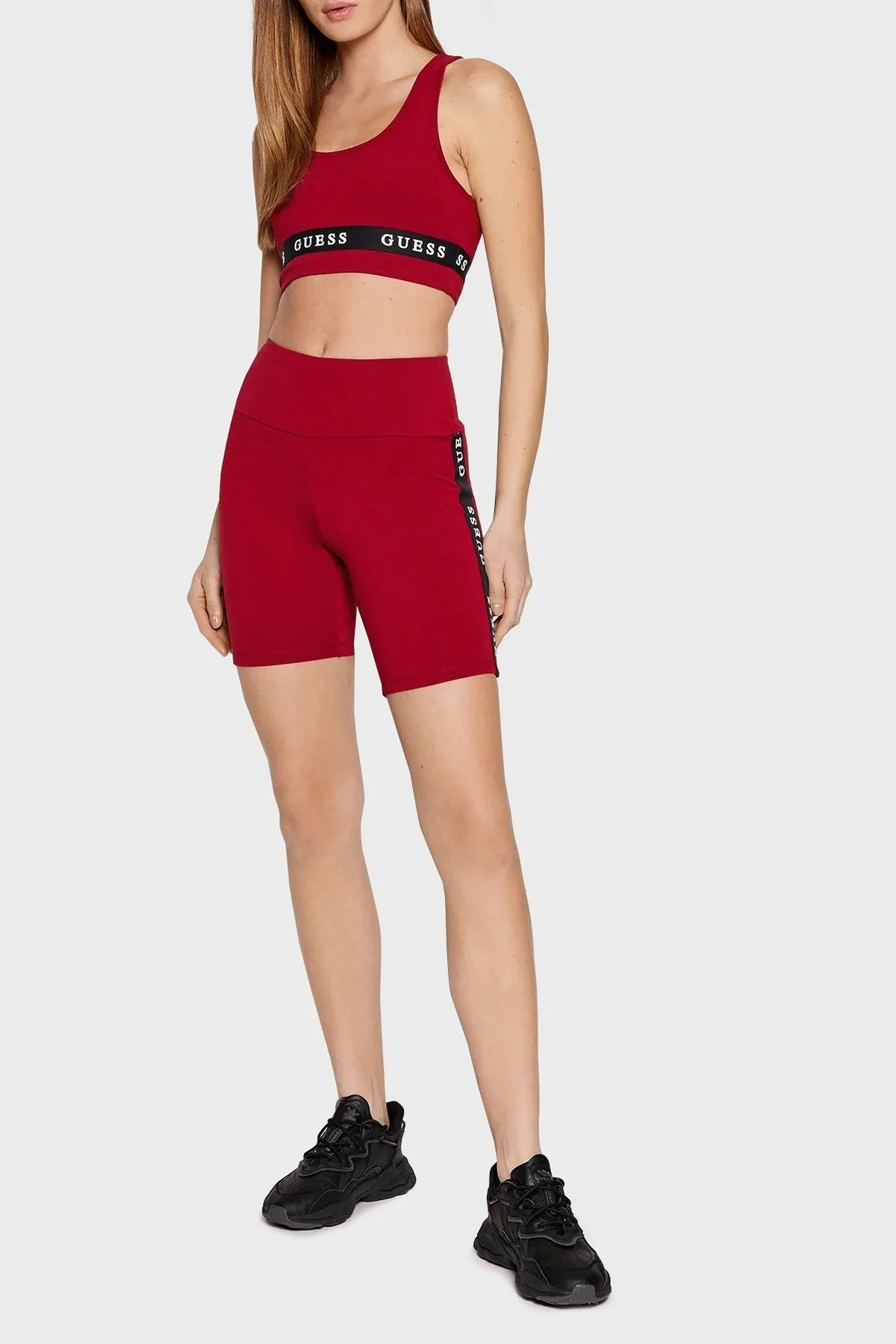 Guess Logo Şeritli Yuvarlak Yaka Aline Spor Bayan Sütyen V2YP12KABR0 G4F7 BORDO - 2