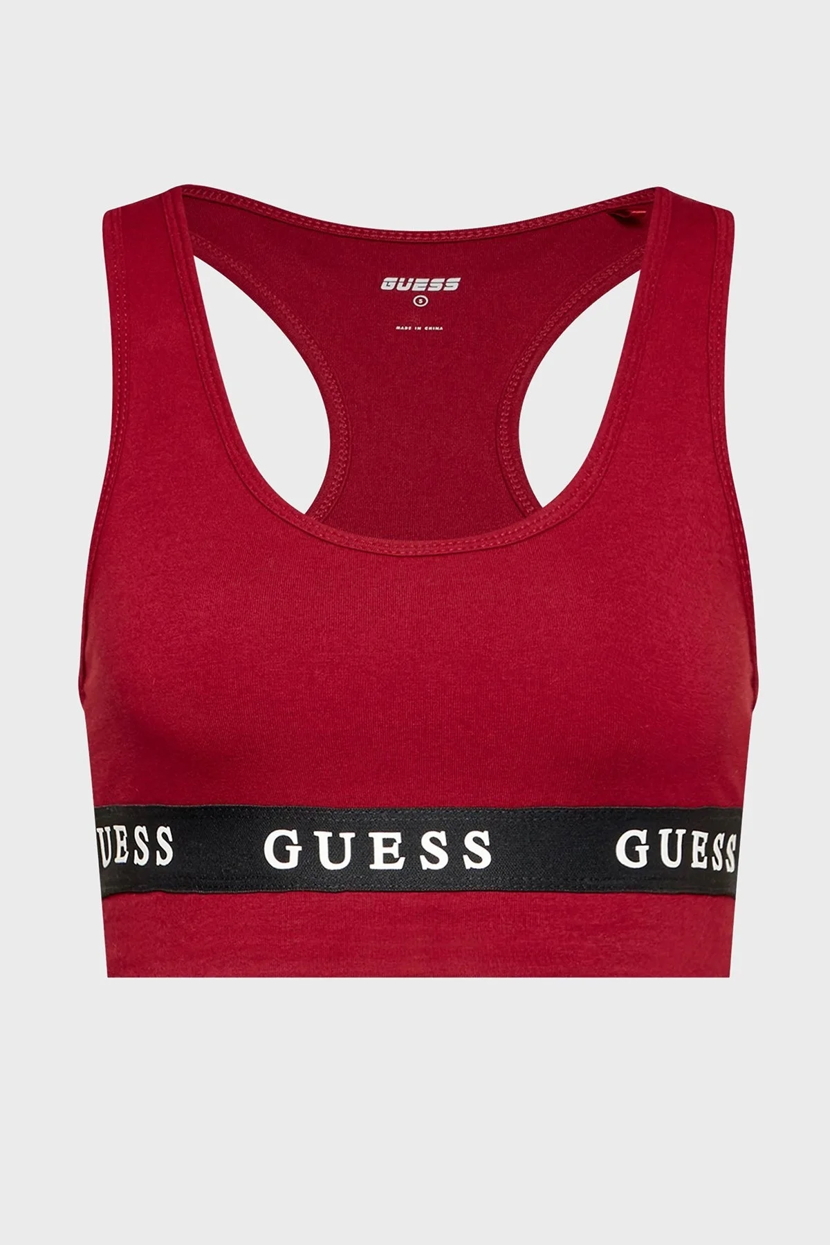 Guess Logo Şeritli Yuvarlak Yaka Aline Spor Bayan Sütyen V2YP12KABR0 G4F7 BORDO - 5