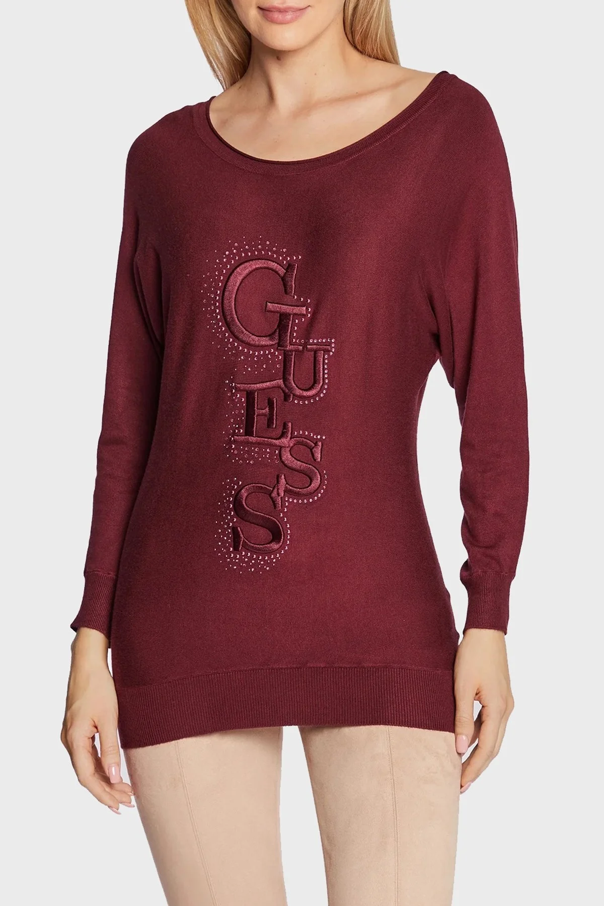 Guess Logolu Amelie Relaxed Fit Bayan Kazak W2BR49Z2NQ2 A502 BORDO - 1