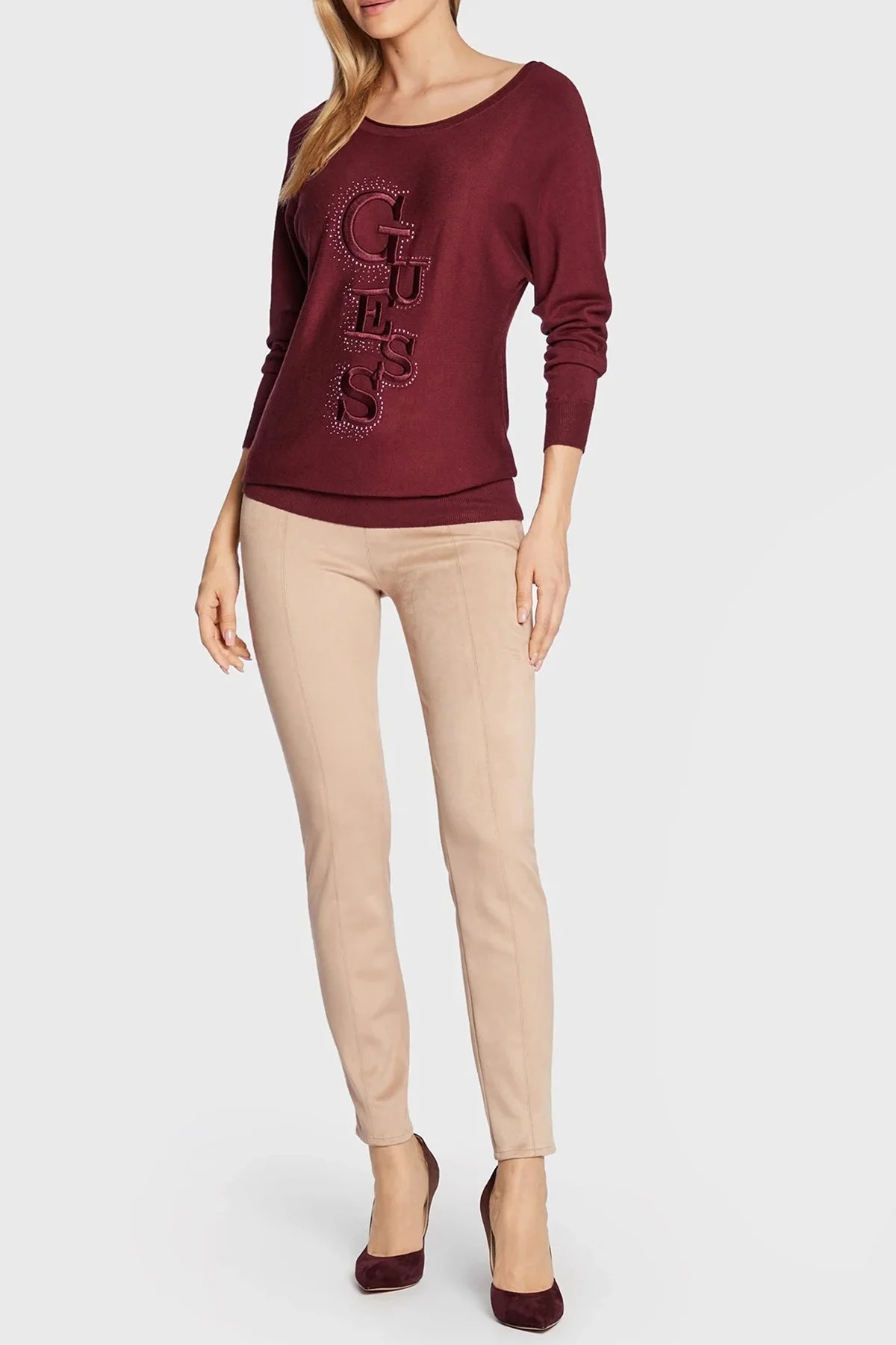 Guess Logolu Amelie Relaxed Fit Bayan Kazak W2BR49Z2NQ2 A502 BORDO - 2