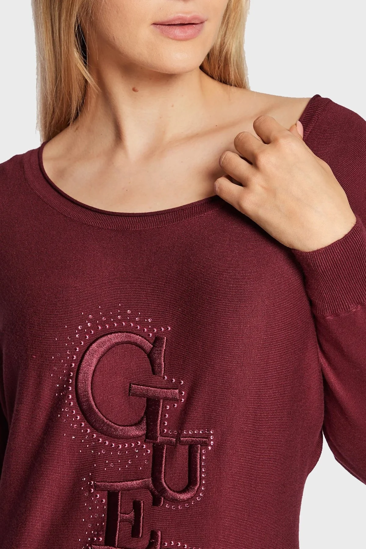 Guess Logolu Amelie Relaxed Fit Bayan Kazak W2BR49Z2NQ2 A502 BORDO - 4