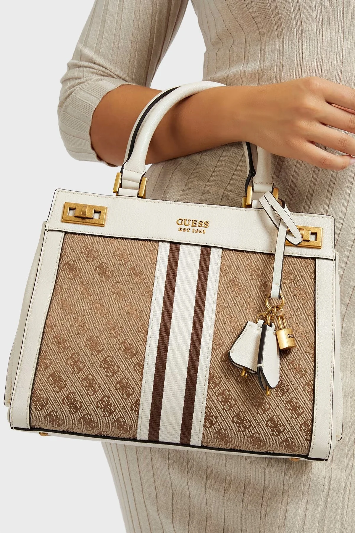 Guess Logolu Ayarlanabilir ve Çıkartılabilir Omuz Askılı Katey Bayan Çanta HWJB7870260 LLS KAHVE-BEJ - 3