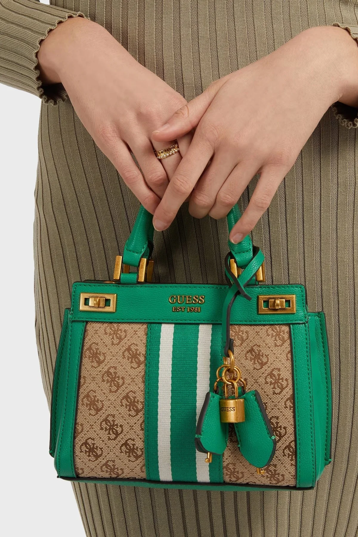 Guess Logolu Ayarlanabilir ve Çıkartılabilir Omuz Askılı Katey Bayan Çanta HWJB7870730 LLF YEŞİL-KAHVE - 3