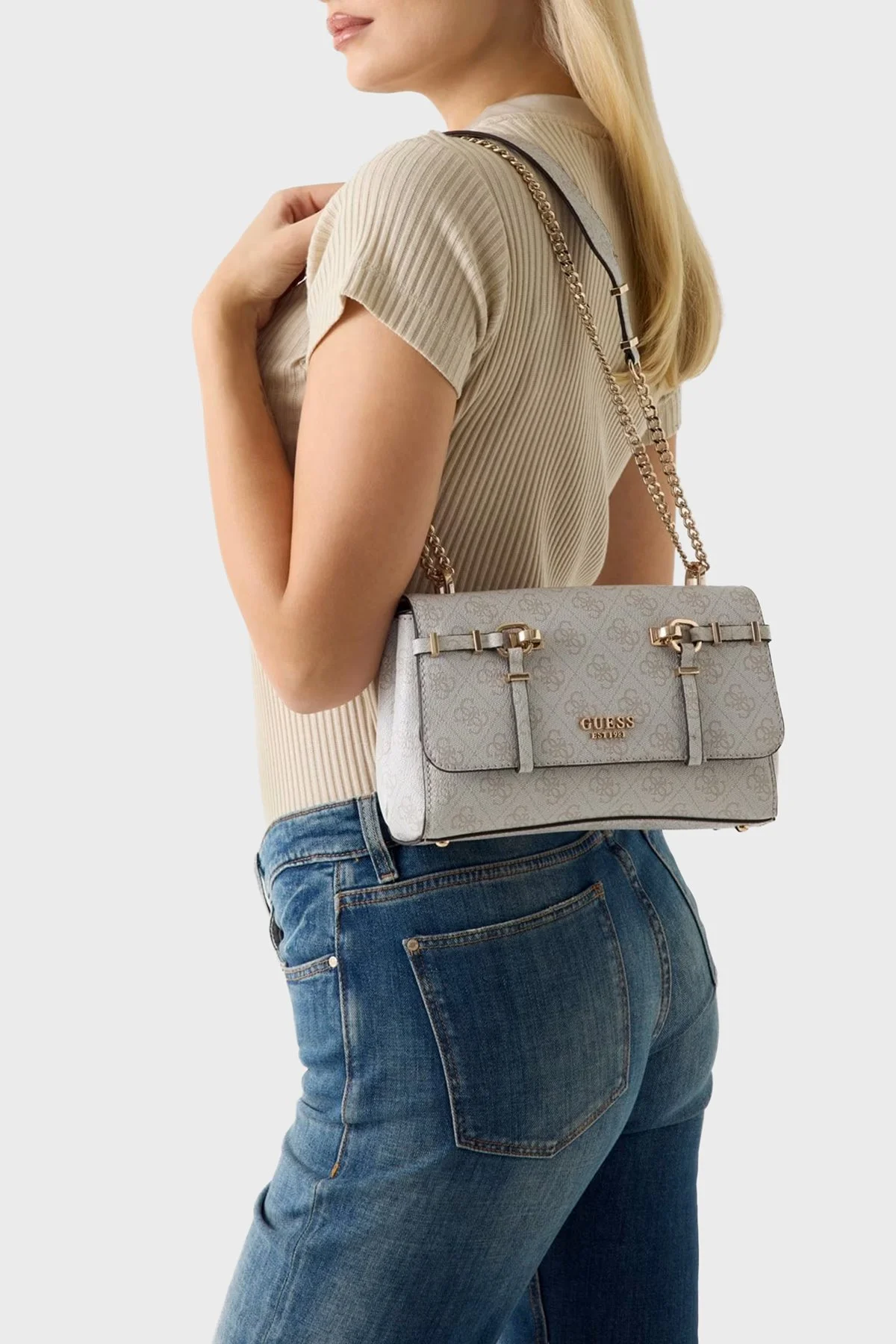 Guess Logolu Ayarlanabilir Zincir Askılı HWSG9917210 Kadın Çanta HWSG99 17210 BNN KREM - 3