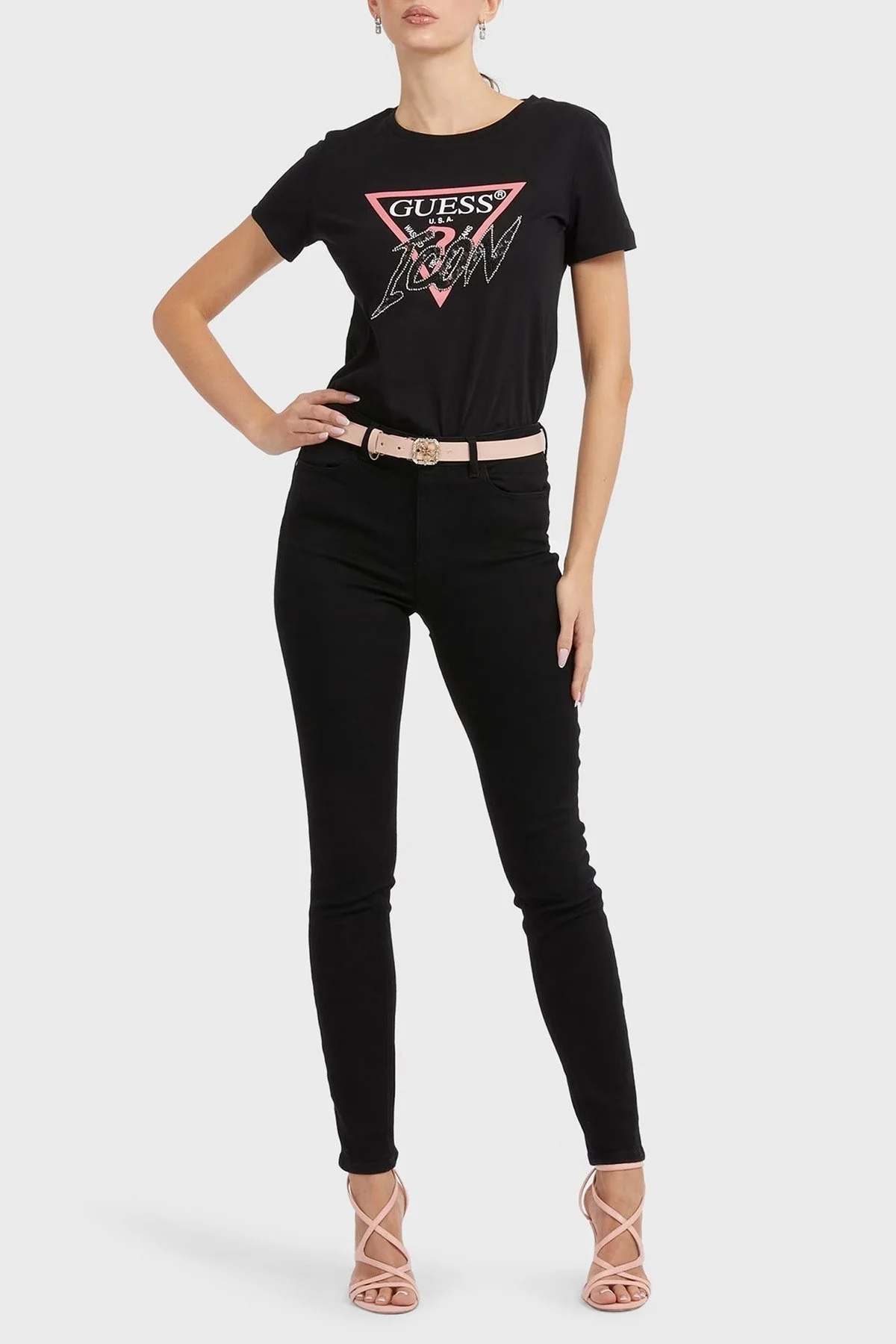 Guess Logolu Bisiklet Yaka % 100 Pamuklu Regular Fit Icon Bayan T Shirt W3GI46I3Z14 JBLK SİYAH - 2