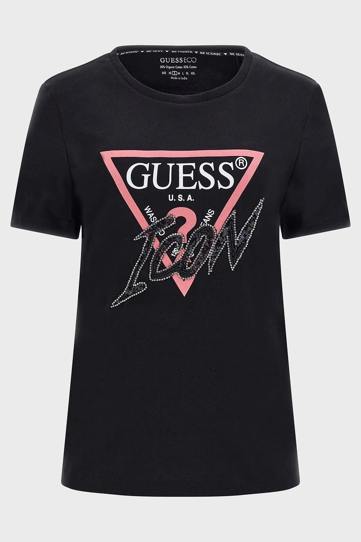 Guess Logolu Bisiklet Yaka % 100 Pamuklu Regular Fit Icon Bayan T Shirt W3GI46I3Z14 JBLK SİYAH - 5