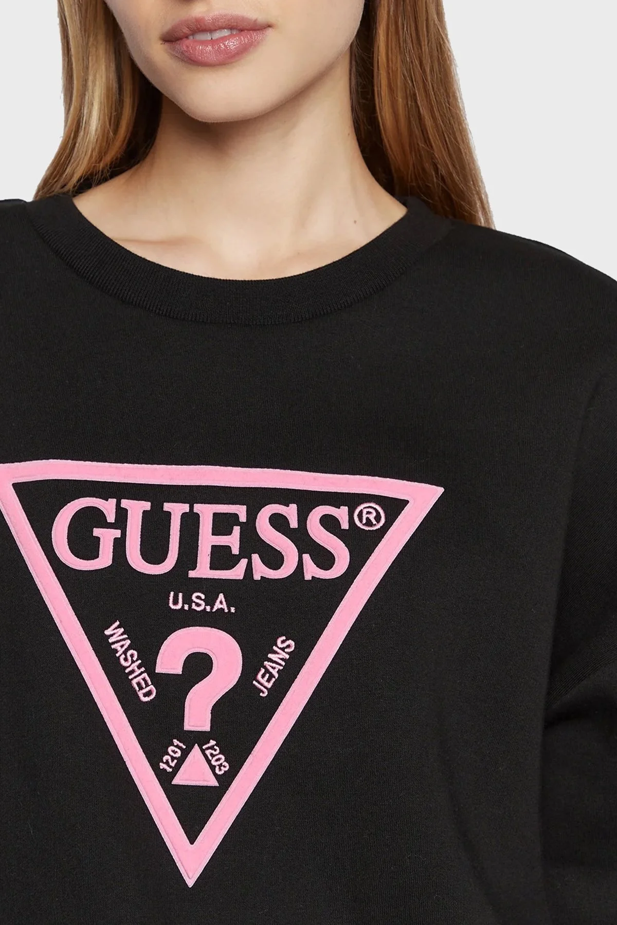 Guess Logolu Bisiklet Yaka Regular Fit Pamuklu Roxi Bayan Sweat W2BQ07K9Z21 JBLK SİYAH - 4