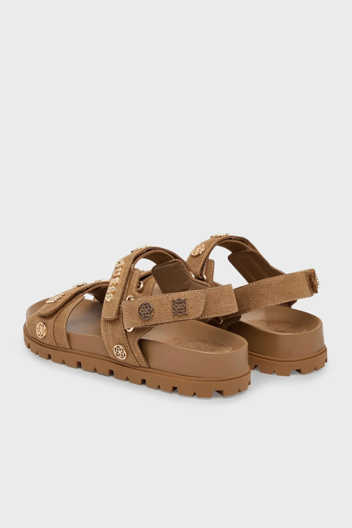 Guess Logolu Cırt Cırtlı Süet Dokulu FLPFLOESU03 Bayan Sandalet FLPFLO ESU03 BROWN KAHVE - 4