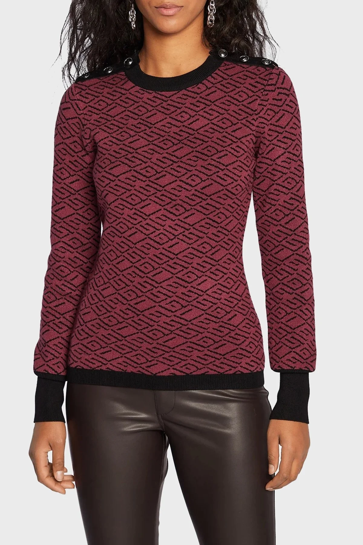 Guess Logolu Çizgili Slim Fit Jacqua Bayan Kazak W1BR55Z1091 P52D BORDO - 1