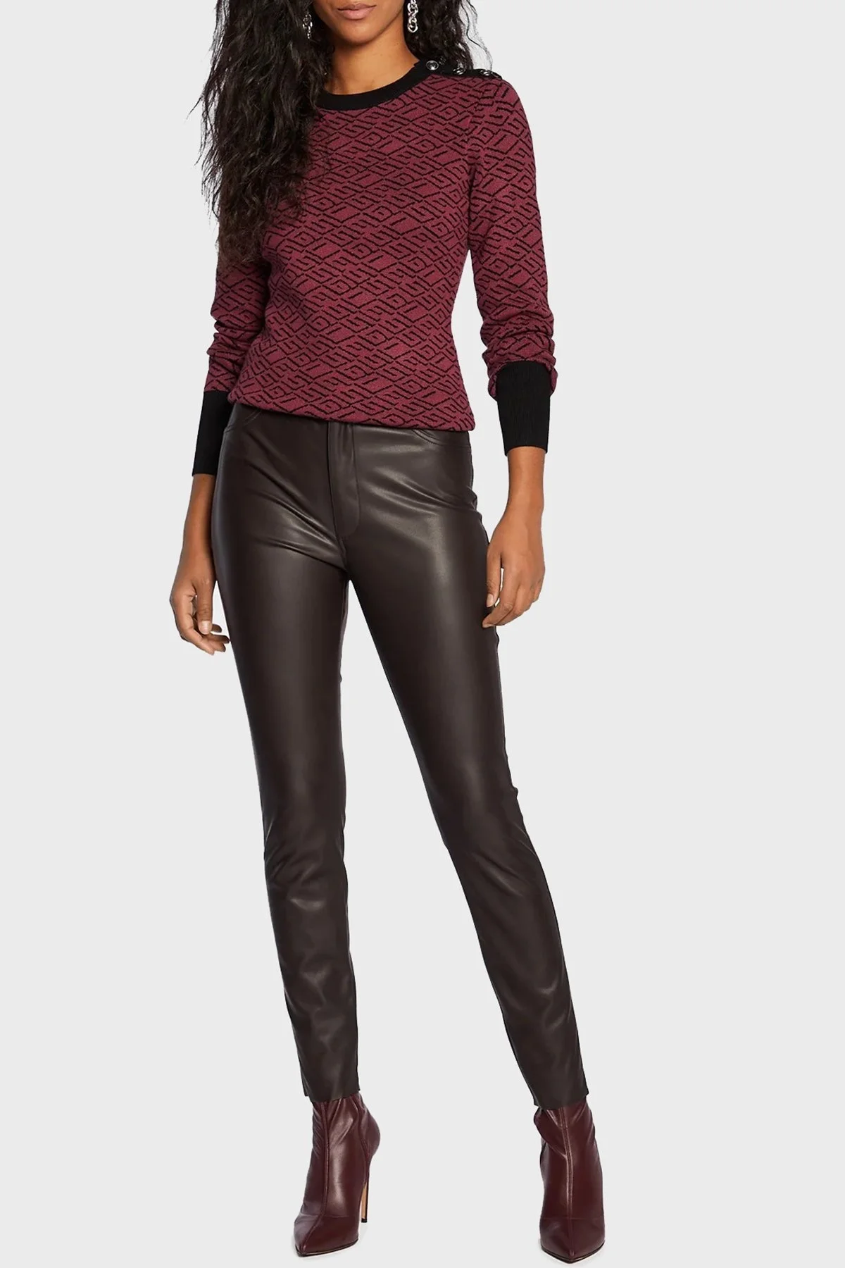 Guess Logolu Çizgili Slim Fit Jacqua Bayan Kazak W1BR55Z1091 P52D BORDO - 2