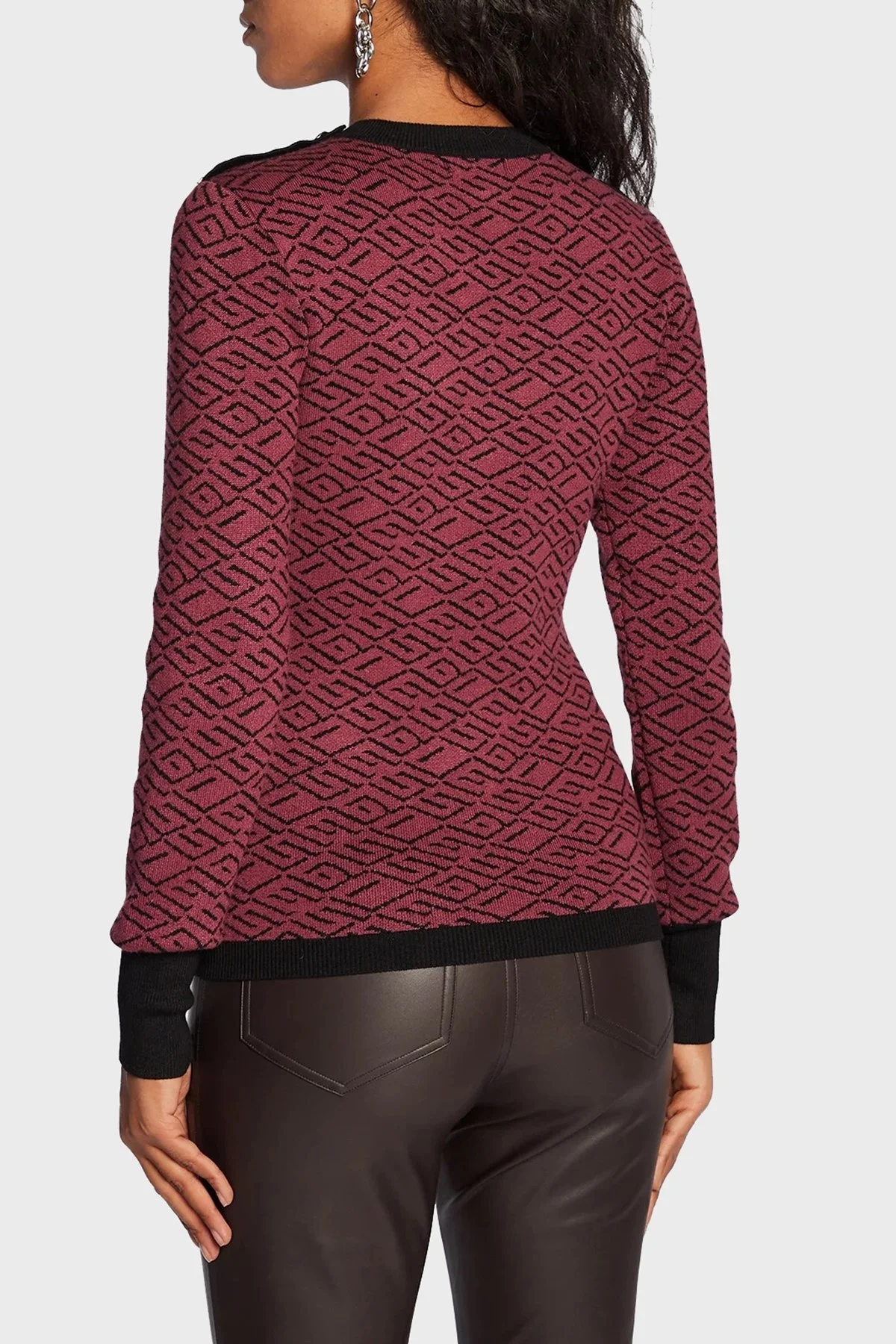 Guess Logolu Çizgili Slim Fit Jacqua Bayan Kazak W1BR55Z1091 P52D BORDO - 3